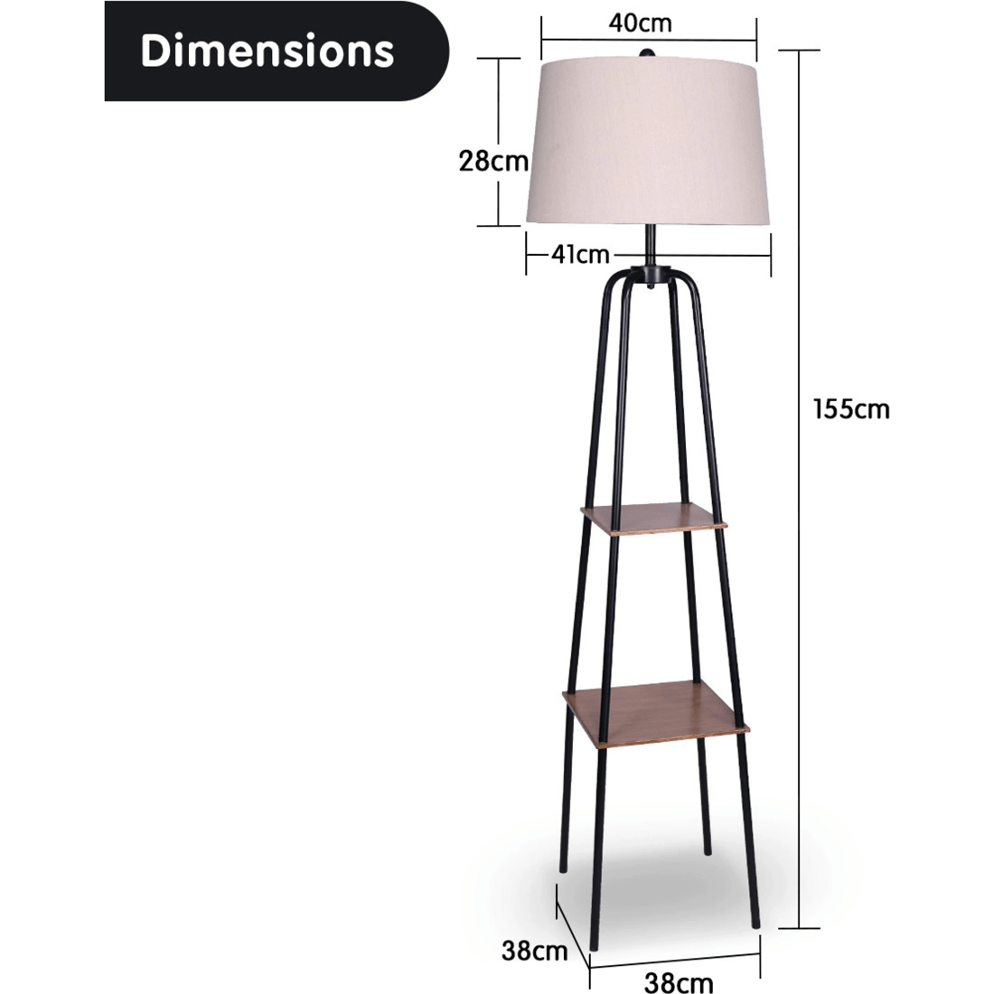 2 Sarantino Metal Etagere Floor Lamp Shade Metal Shelf In Wood Finish, 2 of 5