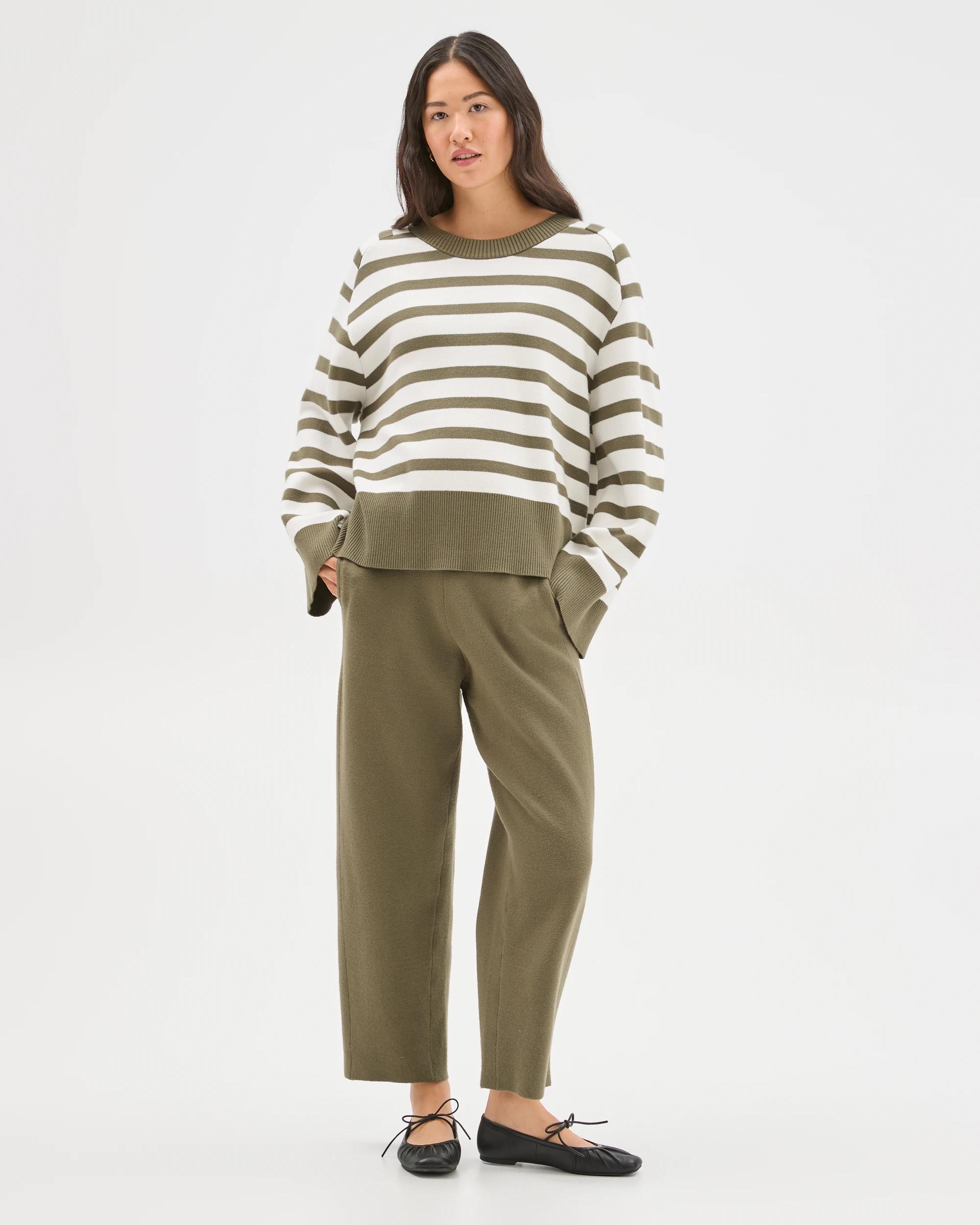 1 Target Woman Clean Knit Crew Neck Jumper DUSTY OLIVE STRIPE, 1 of 7