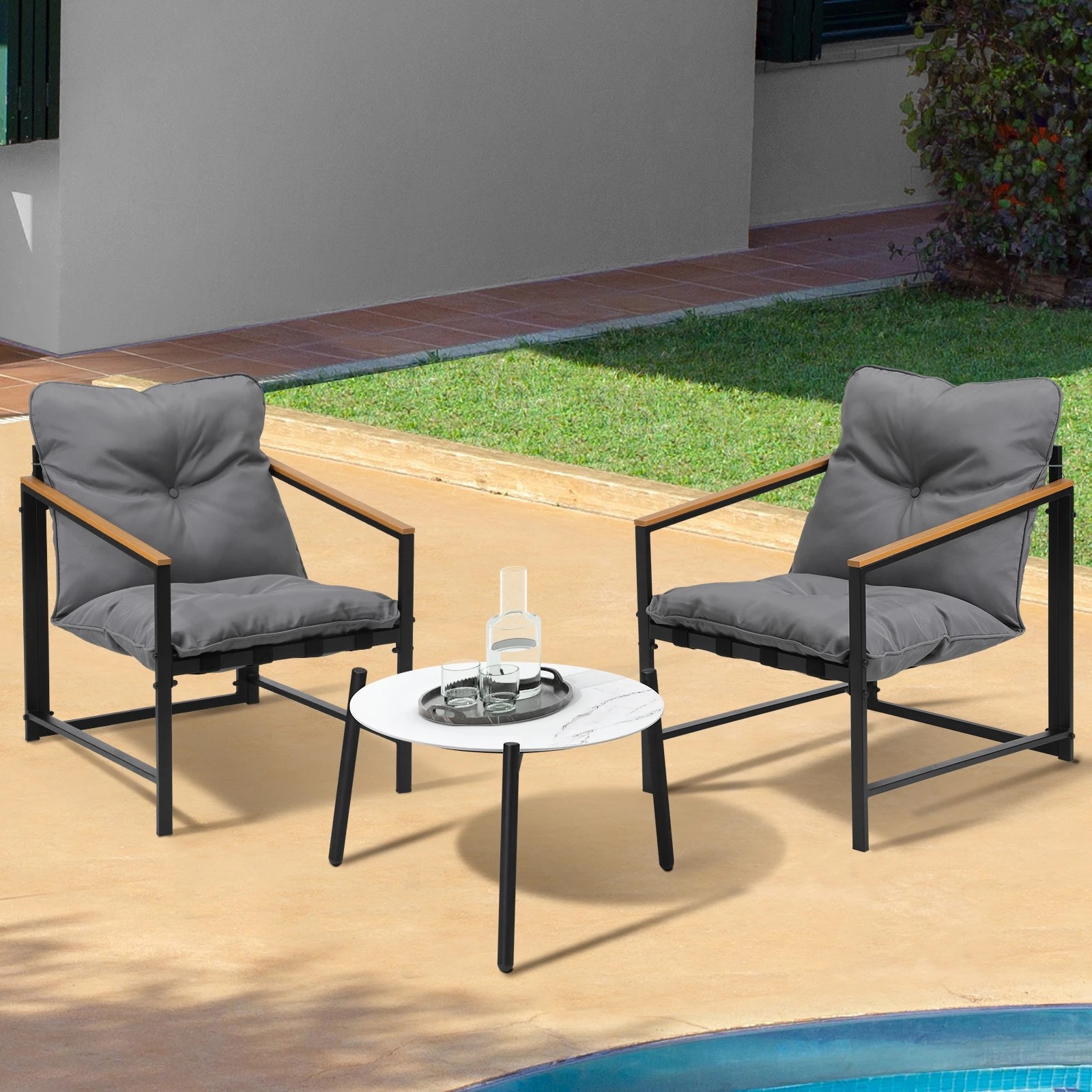 10 Livsip 3pc Outdoor Patio Furniture Set Bistro Sets 50cm Round Marble Table
 - Multi, 10 of 10