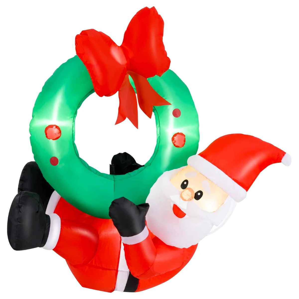 1 Costway Inflatable Santa Claus Wreath LED Pre-Lit Christmas Window Wall Decor w/Red Bow, 1 of 1