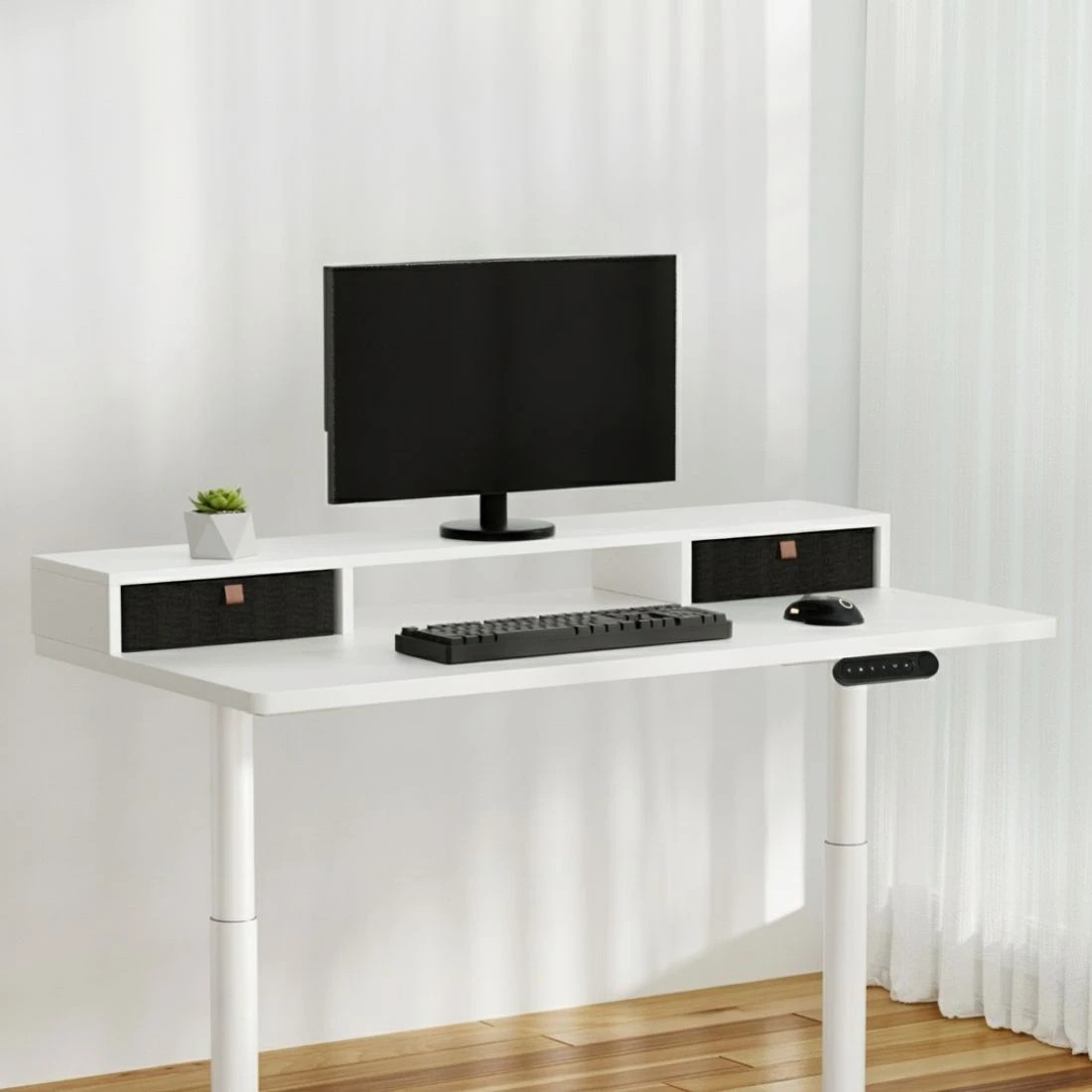 5 Artiss Electric Standing Desk with Storage Rack Shelf Drawers  120CM - White, 5 of 6