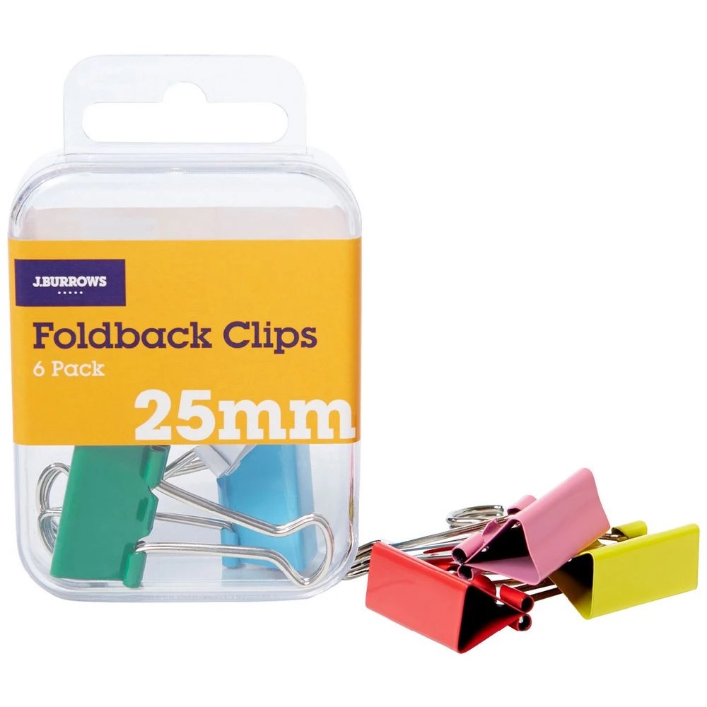 1 J.Burrows 25mm Foldback Clips Assorted 6 Pack, 1 of 3