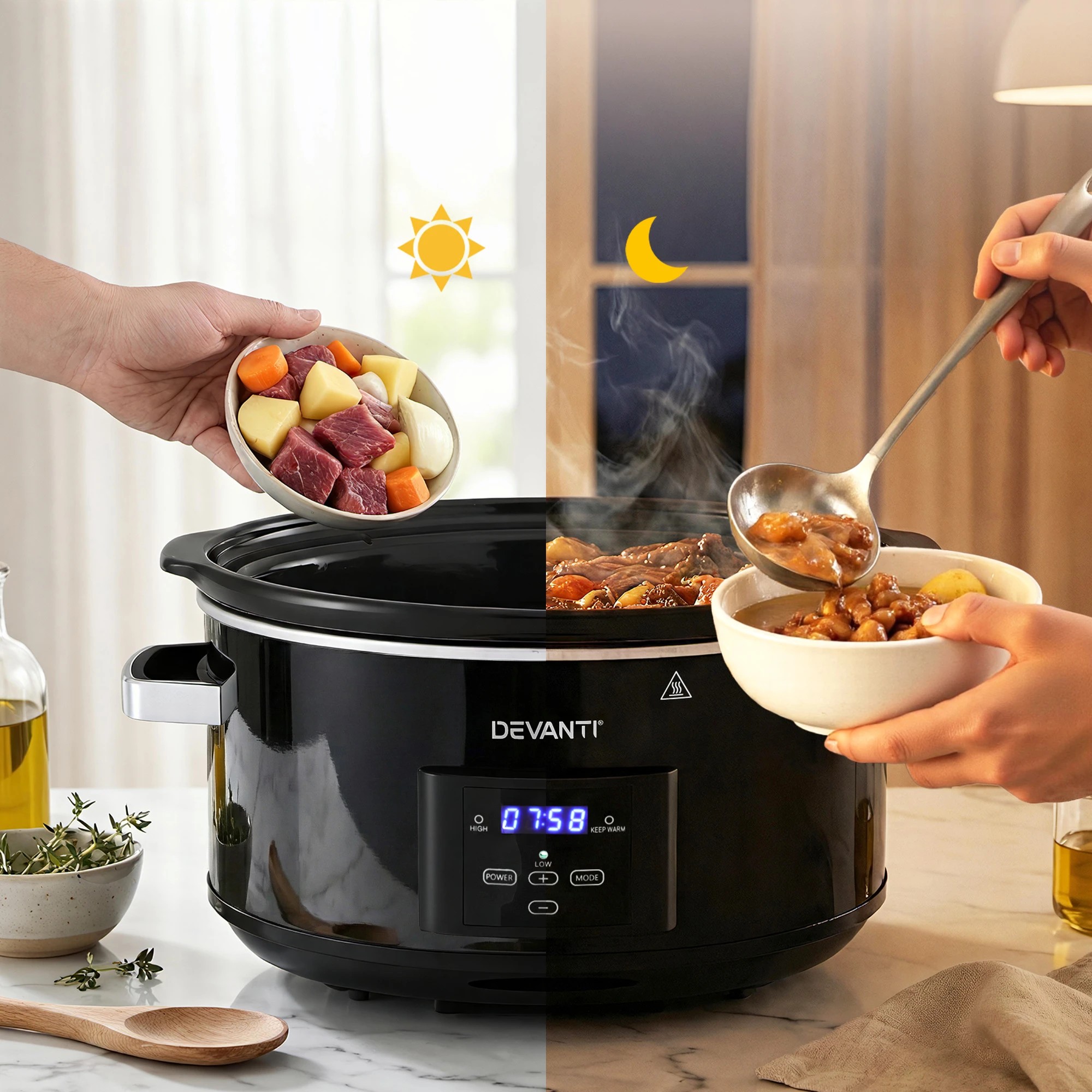 5 Devanti 8L Slow Cooker Electric Multi Cooker with 3 Heat Settings and Keep Warm - Black, 5 of 9