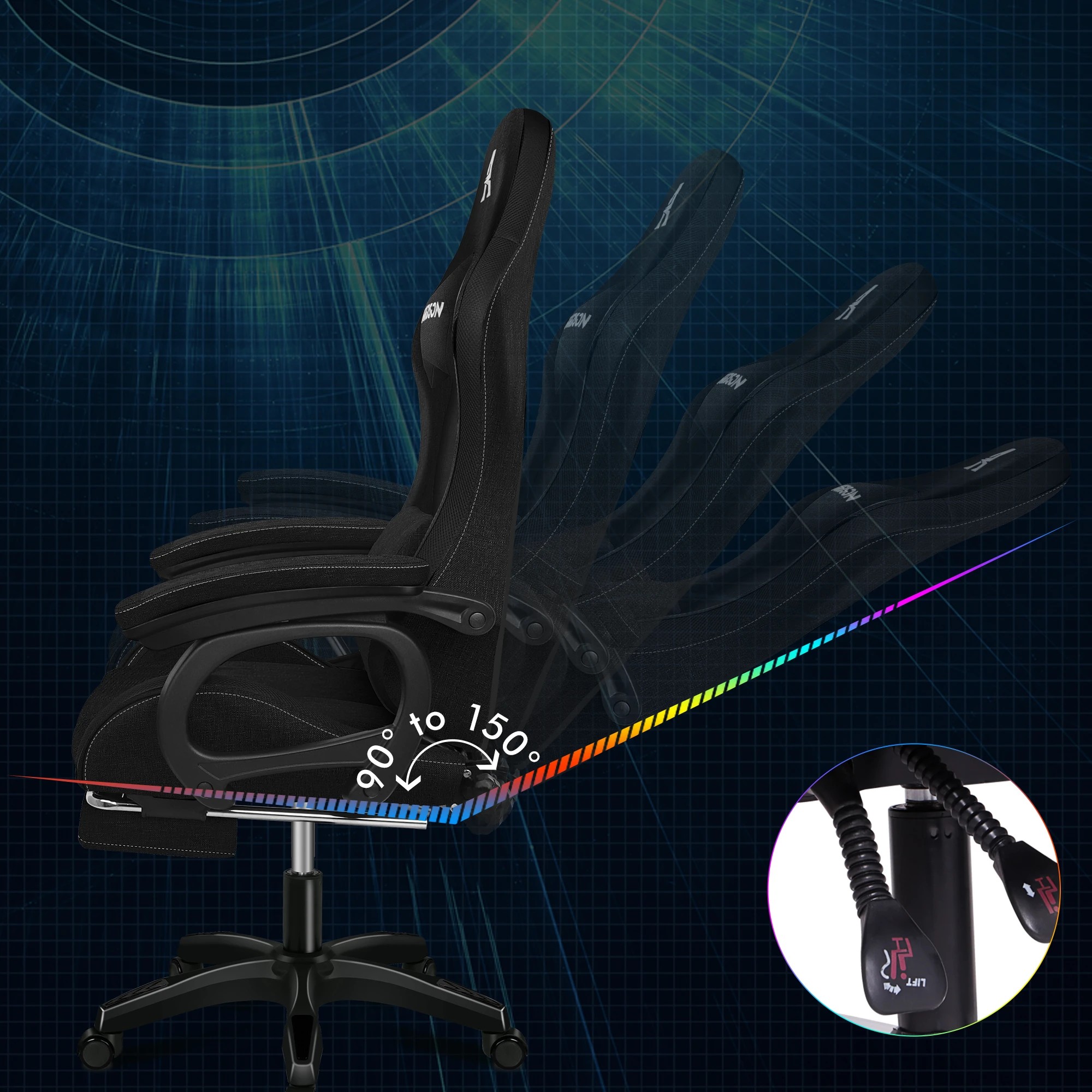 8 Alfordson Gaming Office Chair Massage Computer Seat Footrest Fabric - Black, 8 of 9