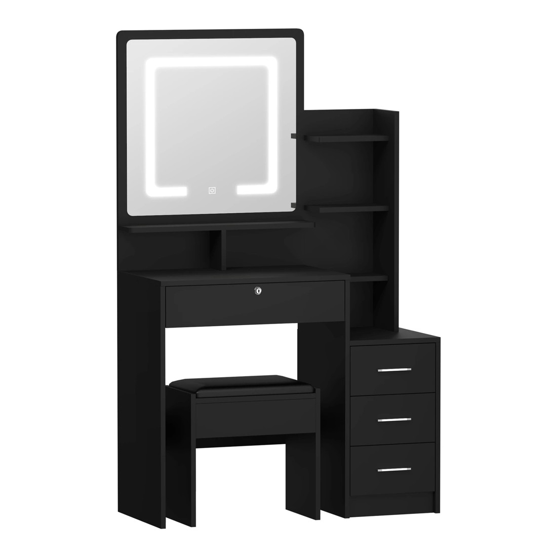 7 Oikiture Dressing Table Stool Set Makeup Mirror Led Light Storage Cabinet
 - Black, 7 of 9