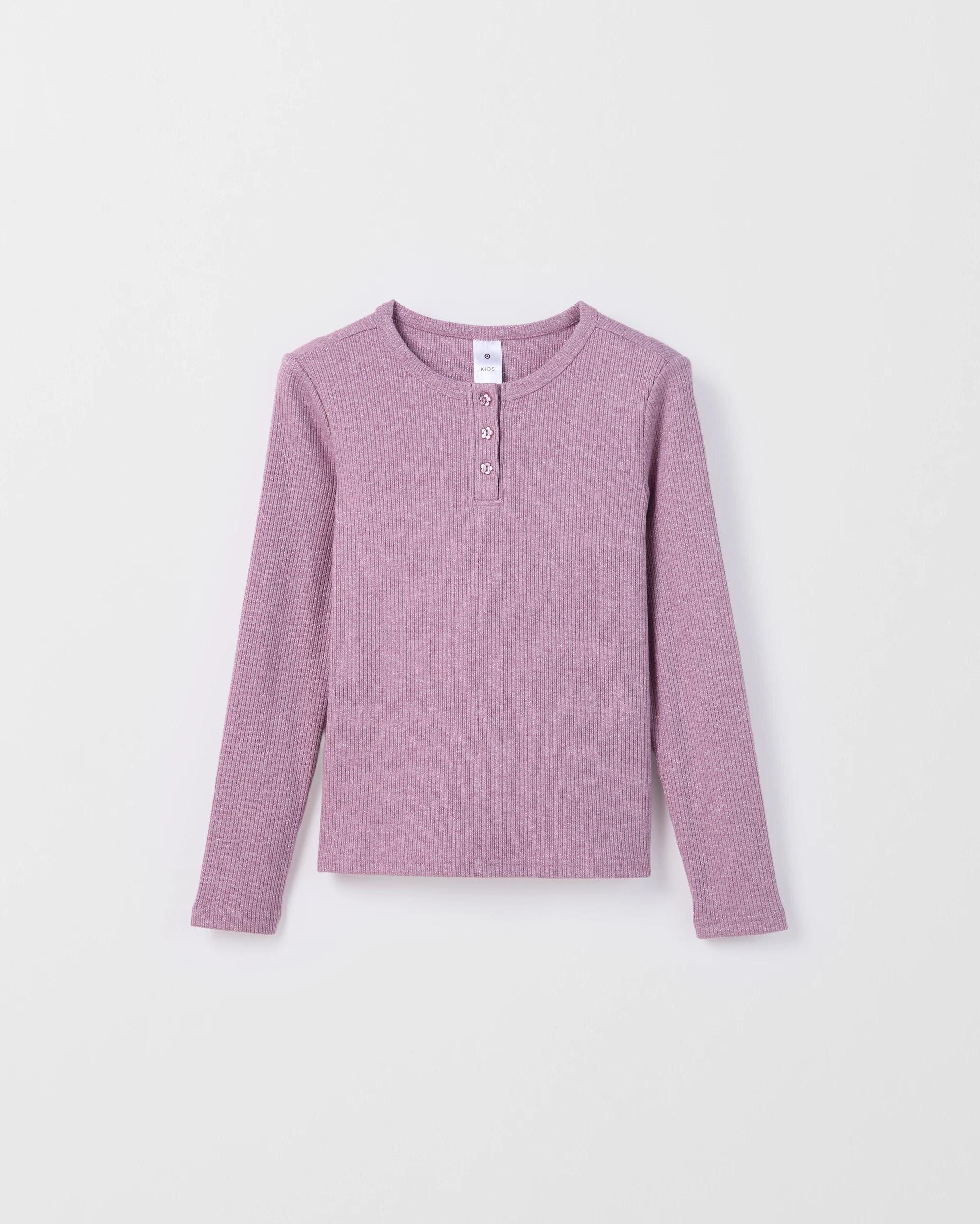1 Target Kids Long Sleeve Rib Textured Henley T-Shirt BURGUNDY, 1 of 1