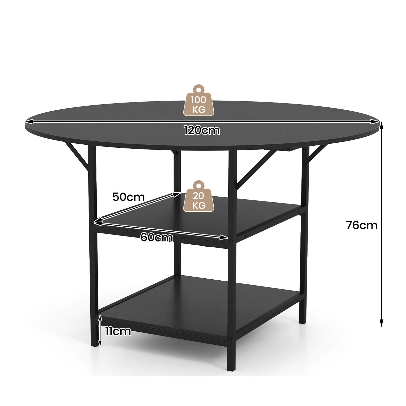 4 Costway Dining Table for 4-6 Kitchen Counter Height Table Round Farmhouse Dinner Table Metal Frame - Black, 4 of 4