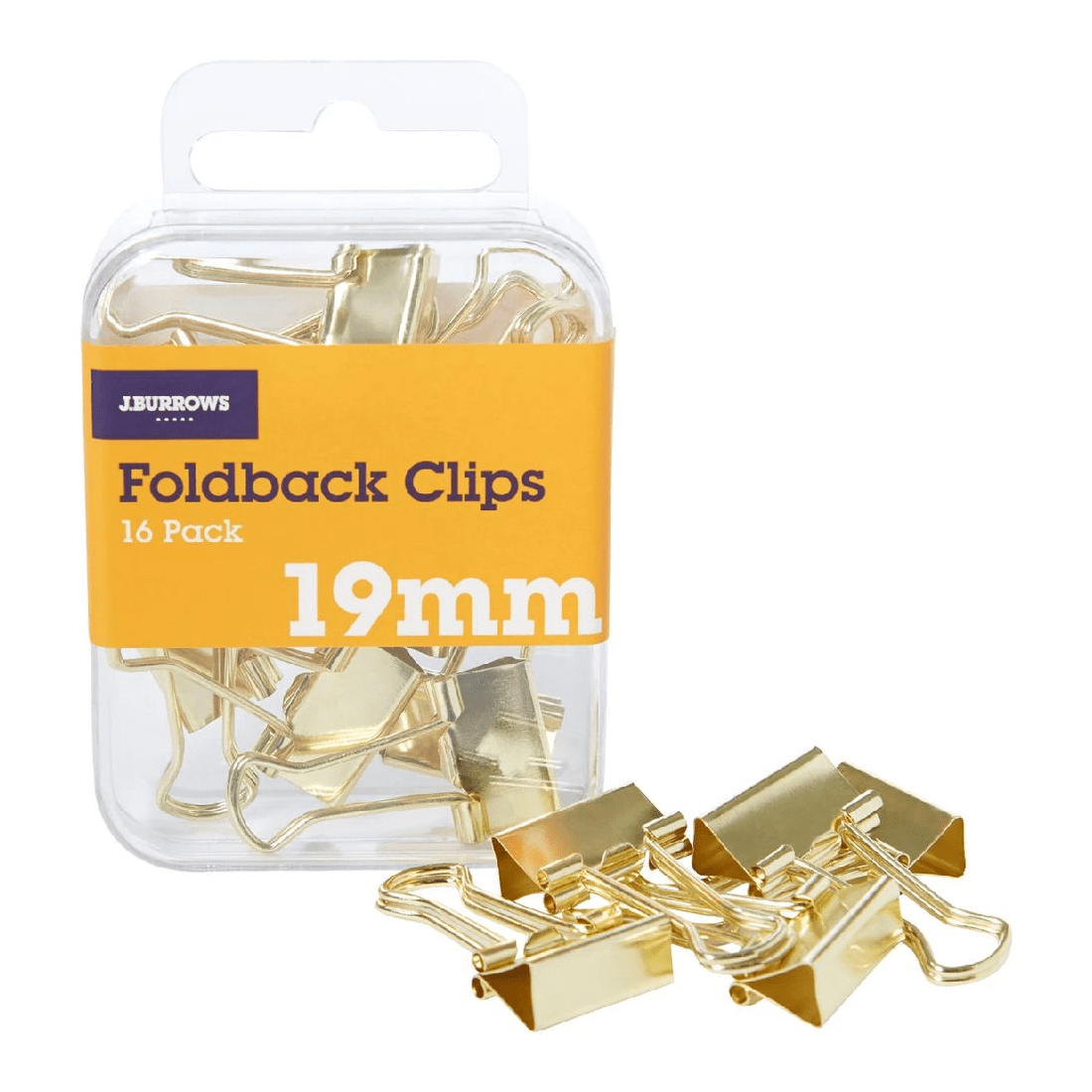 1 J.Burrows 19mm Foldback Clips Gold 16 Pack, 1 of 3