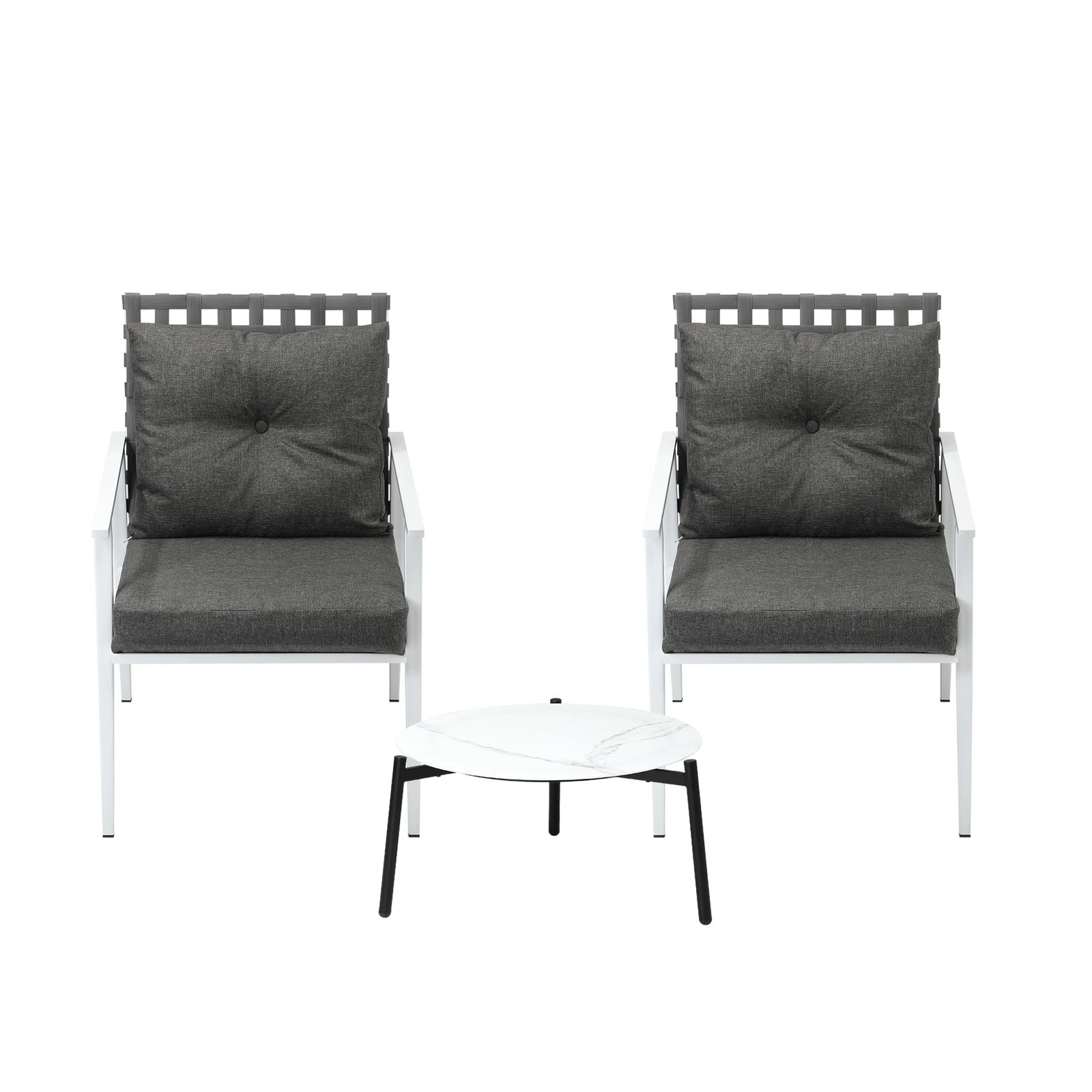 7 Livsip 3pc Outdoor Lounge Sets Patio Set 50CM White Round Table Rattan Chairs - Multi, 7 of 9