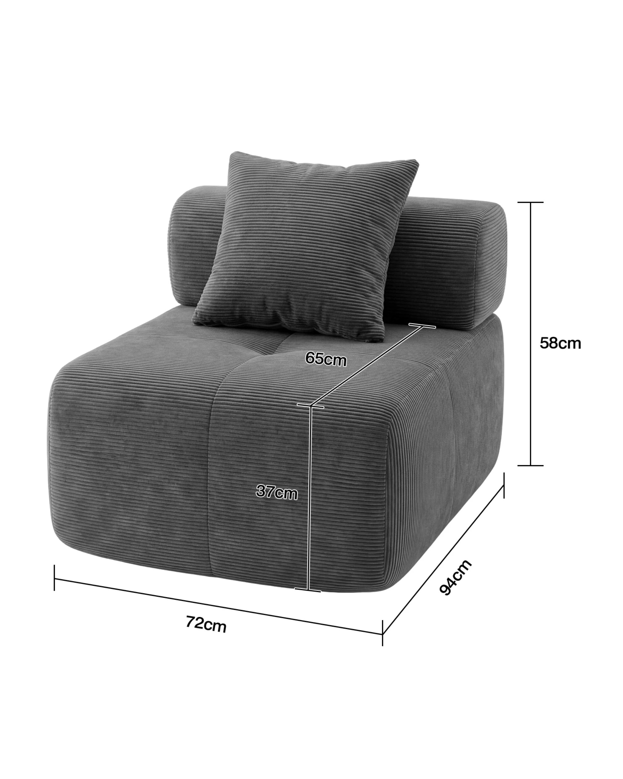 2 Advwin Armless Corduroy Fabric Modular Sponge Cloud Sofa Chair - Grey, 2 of 4