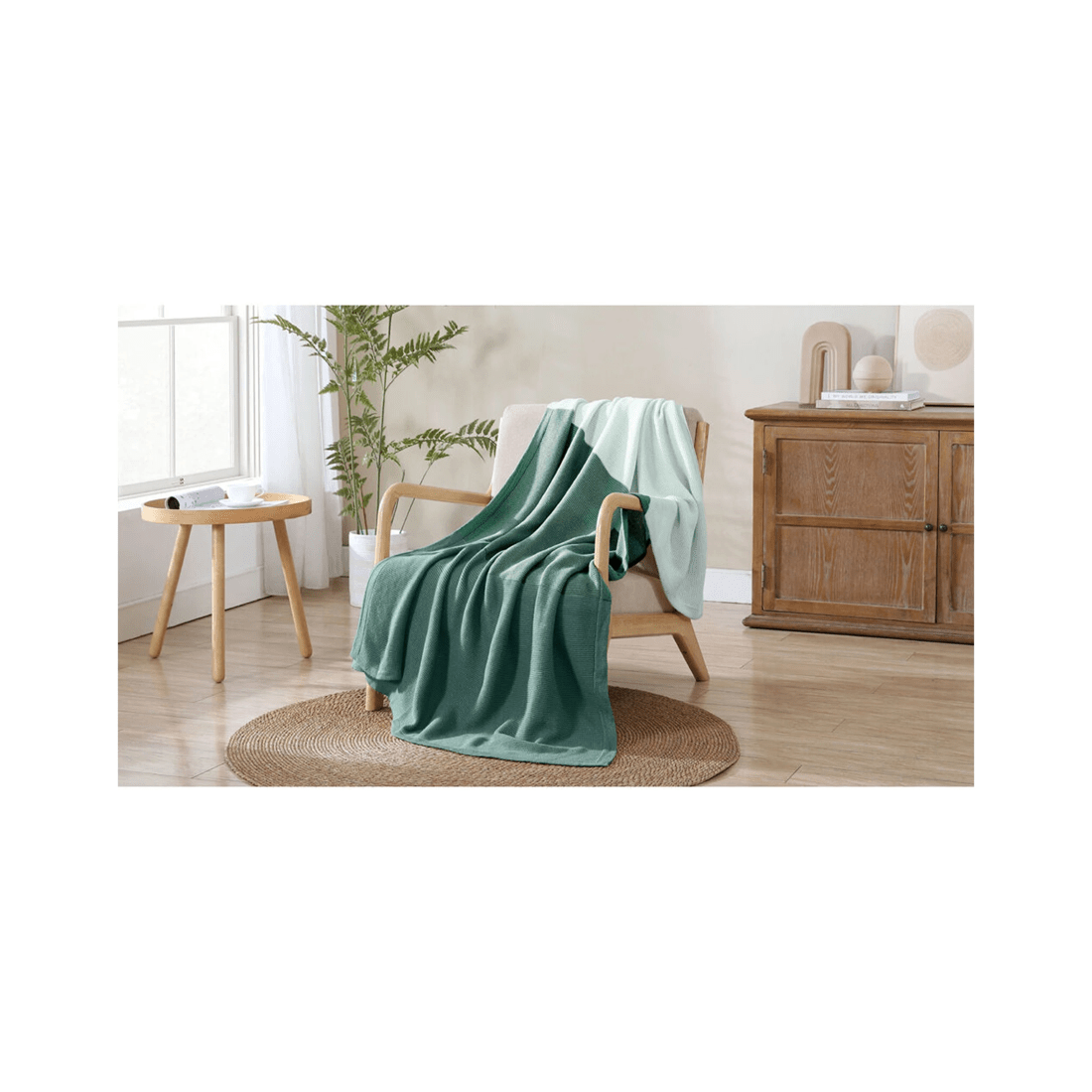 1 ARDOR Isla Acrylic Knitted Blanket Throw 127x152cm Machine Washable Oeko-Tex - Green, 1 of 3