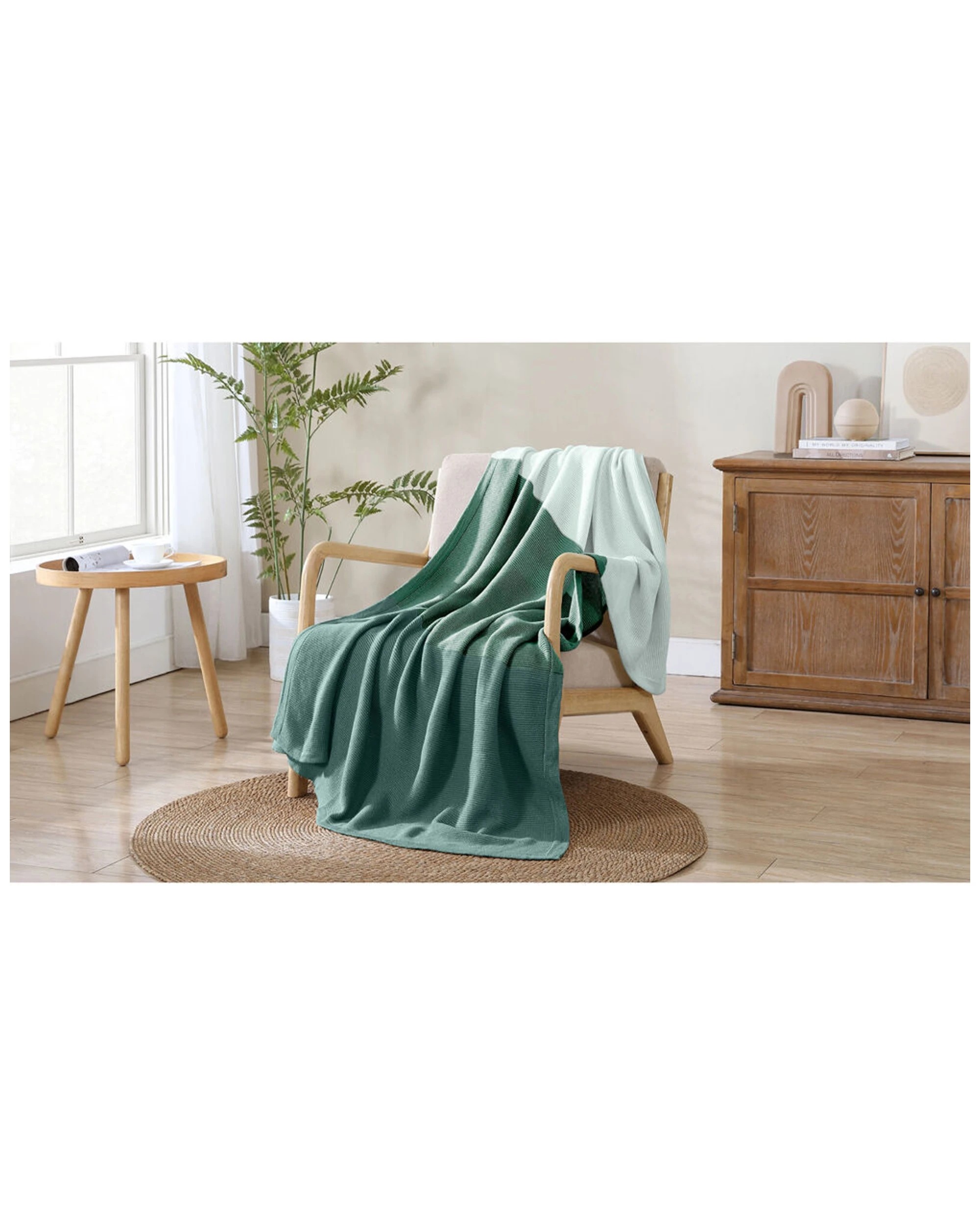 1 ARDOR Isla Acrylic Knitted Blanket Throw 127x152cm Machine Washable Oeko-Tex - Green, 1 of 3