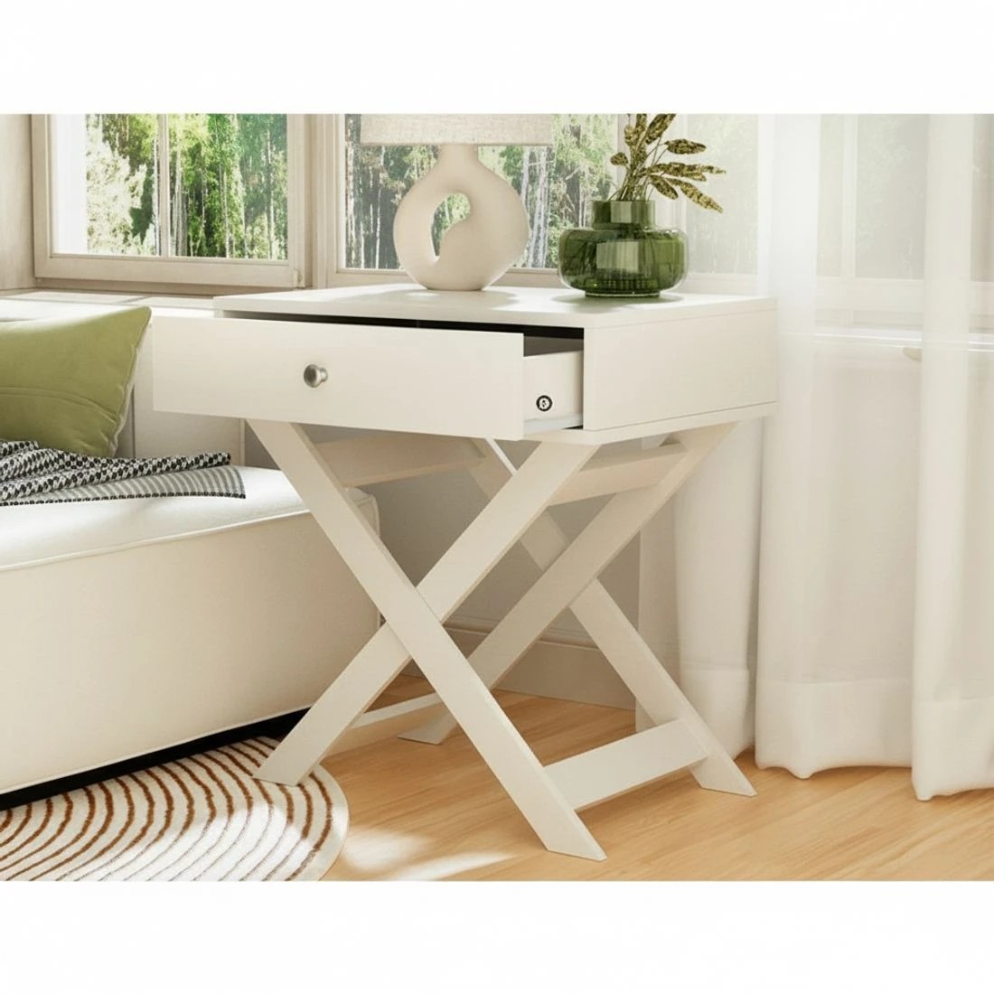 6 Artiss Bedside Table with Drawer - White, 6 of 7