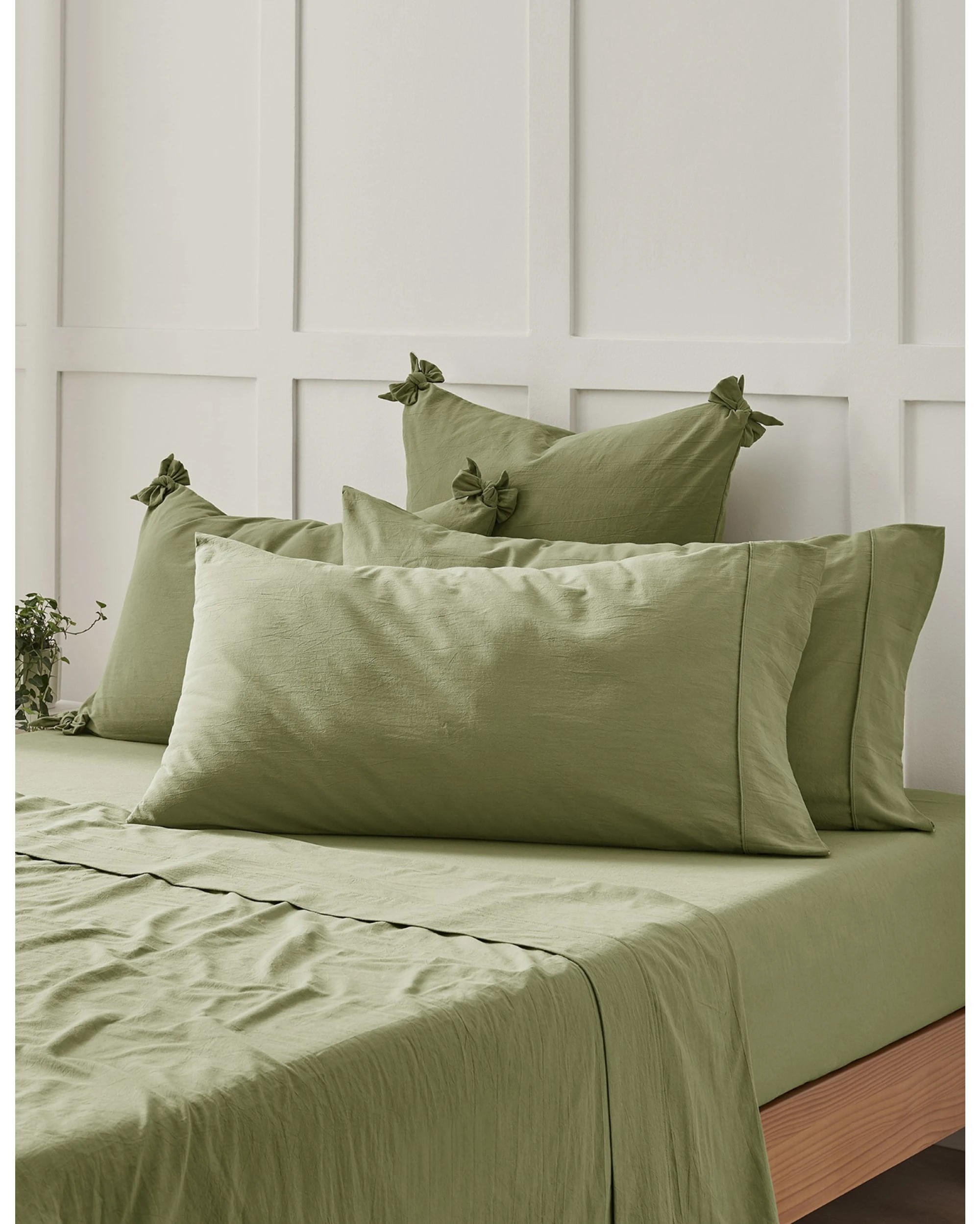 2 Dreamaker Bonnie Washed Cotton King Pillowcase Twin Pack 50x90cm - Olive, 2 of 6