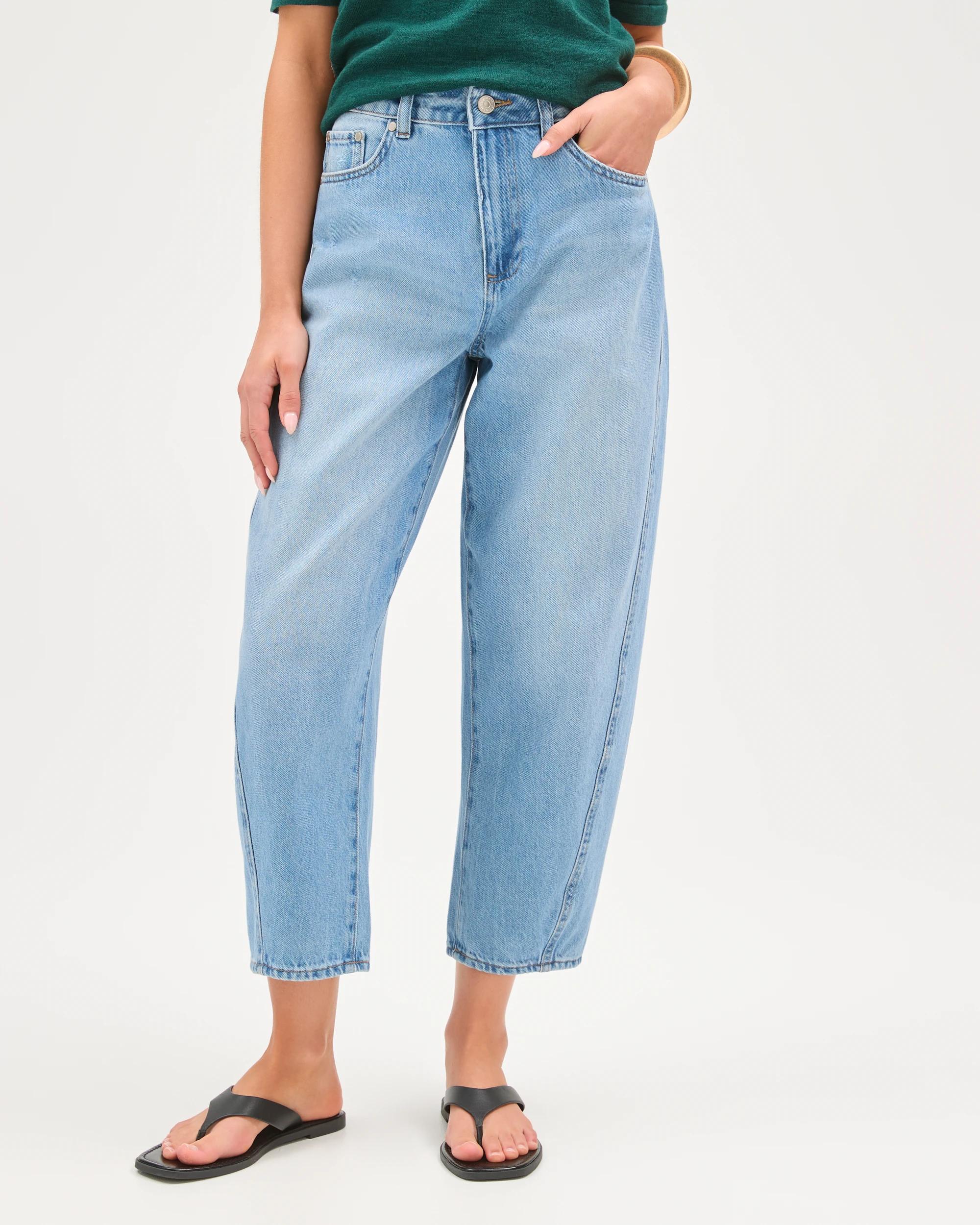 5 Target Petites Harper Barrel Leg Denim Jeans FADED BLUE, 5 of 7