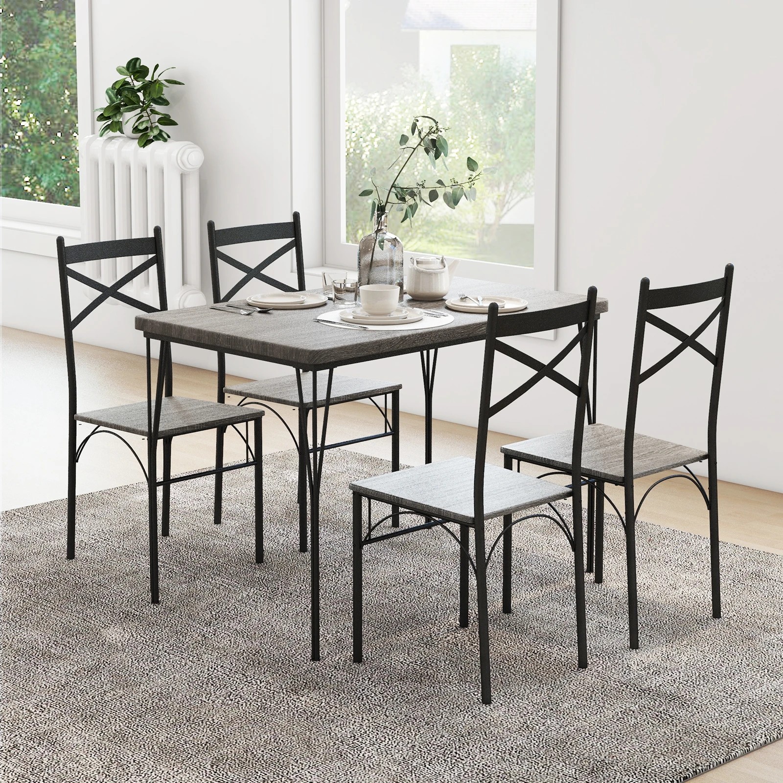 3 Costway 5PCS Dining Table Set Kitchen Table & 4 Dining Chairs Set Home Furniture Set - Grey, 3 of 4