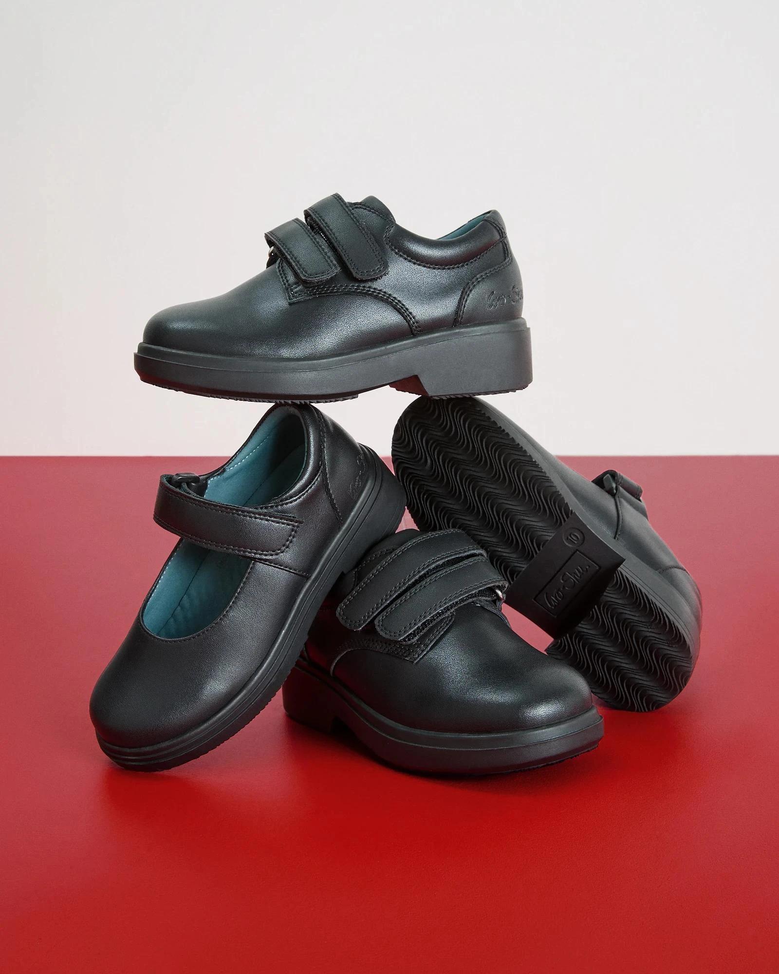 3 GroShu by Grosby Gro-Shu Leather Twin Tab School Shoes BLACK, 3 of 6
