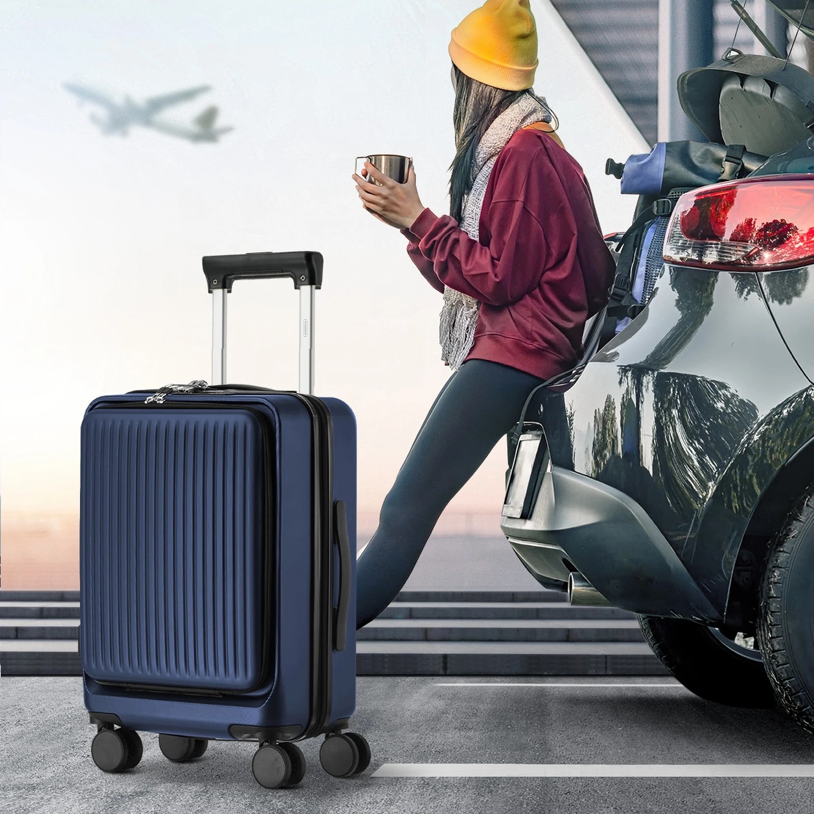 4 Mazam 2PCS Luggage Suitcase Trolley Set Front Opening TSA Hard Case - Blue, 4 of 10