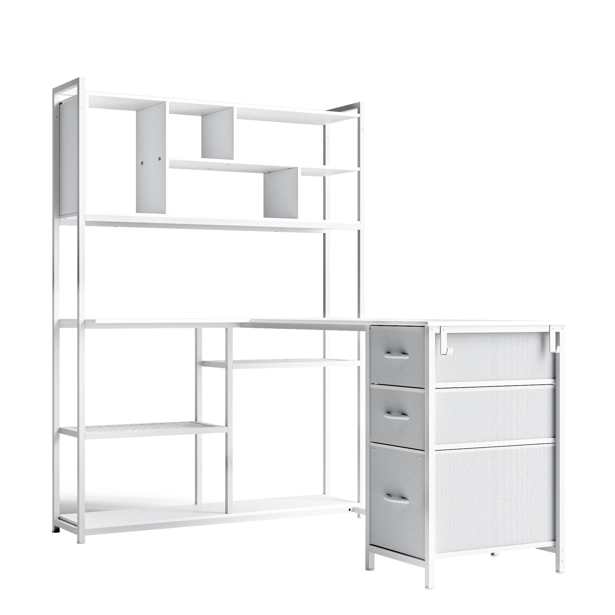 3 Advwin L Shaped Gaming Desk With Led Lights Reversible 148cm Computer Desk With 3 Drawers And Bookshelf White, 3 of 9