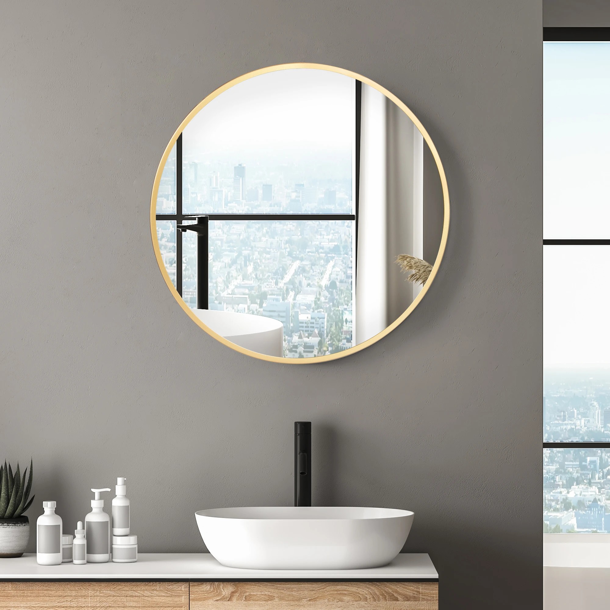 7 Yezi 70Cm Round Metal Framed Wall Mirror Golden Frame, 7 of 7