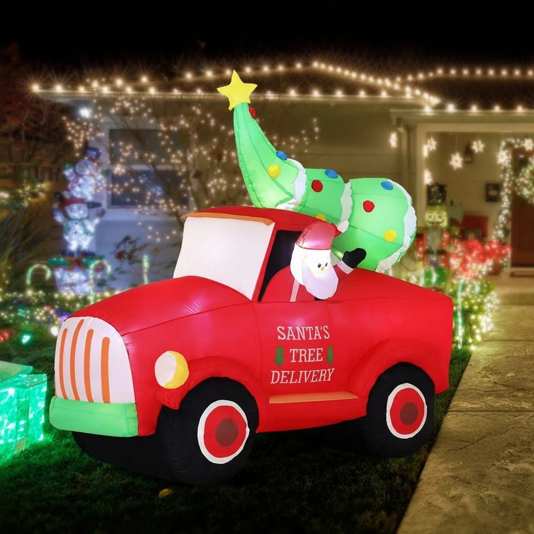 4 Jingle Jollys Christmas Inflatable Santa Truck 1.6M Height LED Decorations Illuminated - Multi, 4 of 7