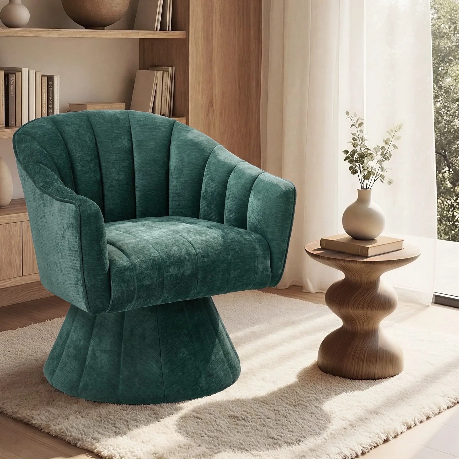3 Oikiture Swivel Armchair Linen Fabric Lounge Chair Accent Chair - Green, 3 of 10