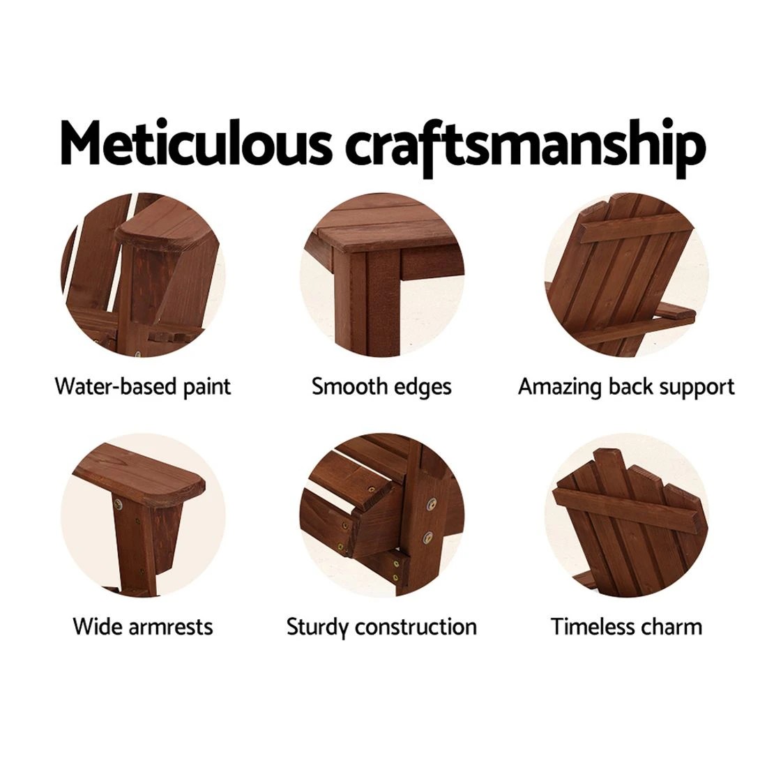 4 Gardeon 3PC Adirondack Outdoor Table and Chairs Wooden Beach Chai - Brown, 4 of 6