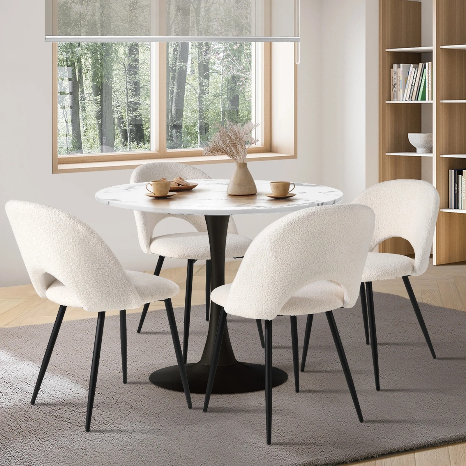 3 Oikiture 90cm Round Dining Table With 4pcs Dining Chairs Sherpa
 - Multi, 3 of 10