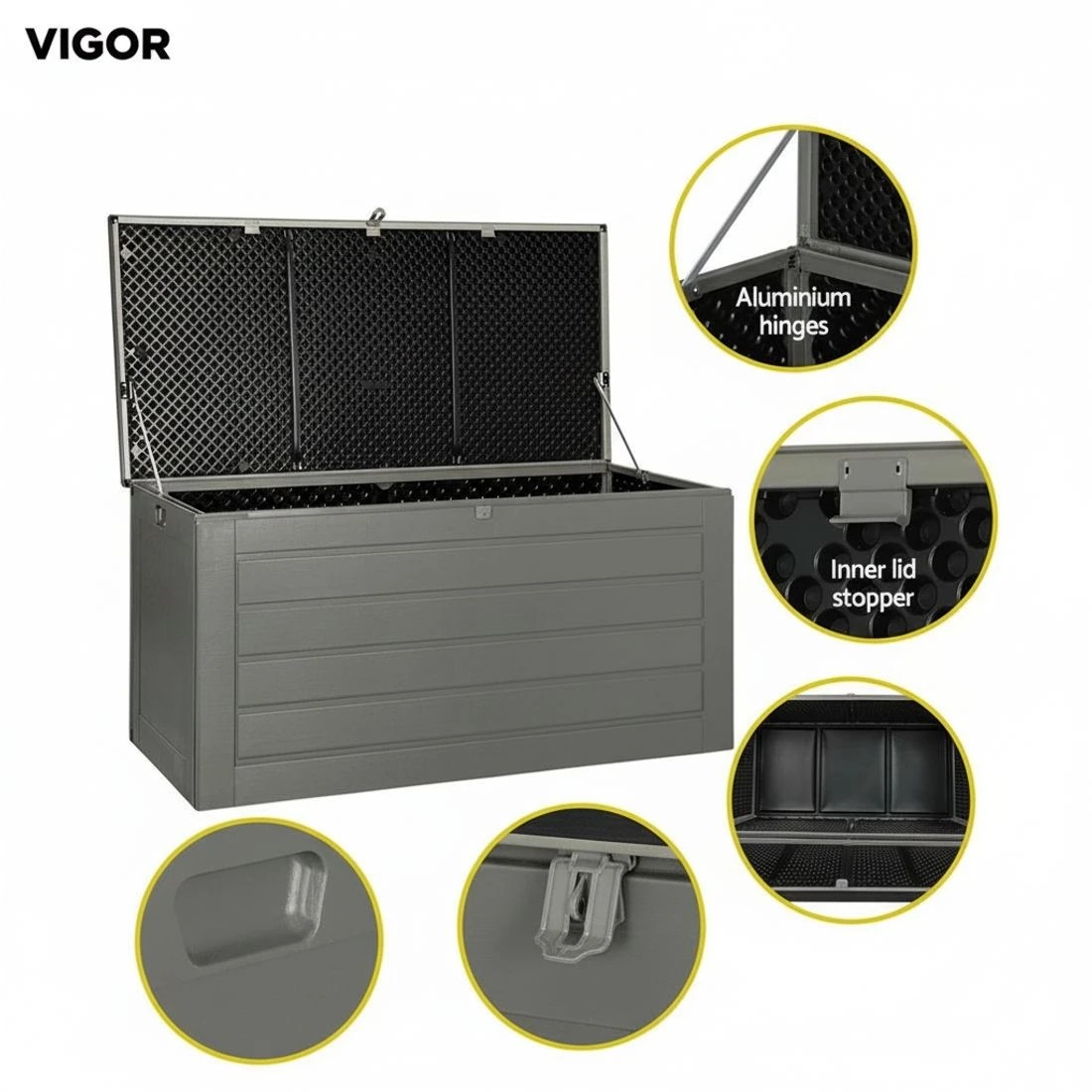 7 Gardeon Outdoor Storage Box 680L Container Lockable Garden Bench Tool Shed - Black, 7 of 7