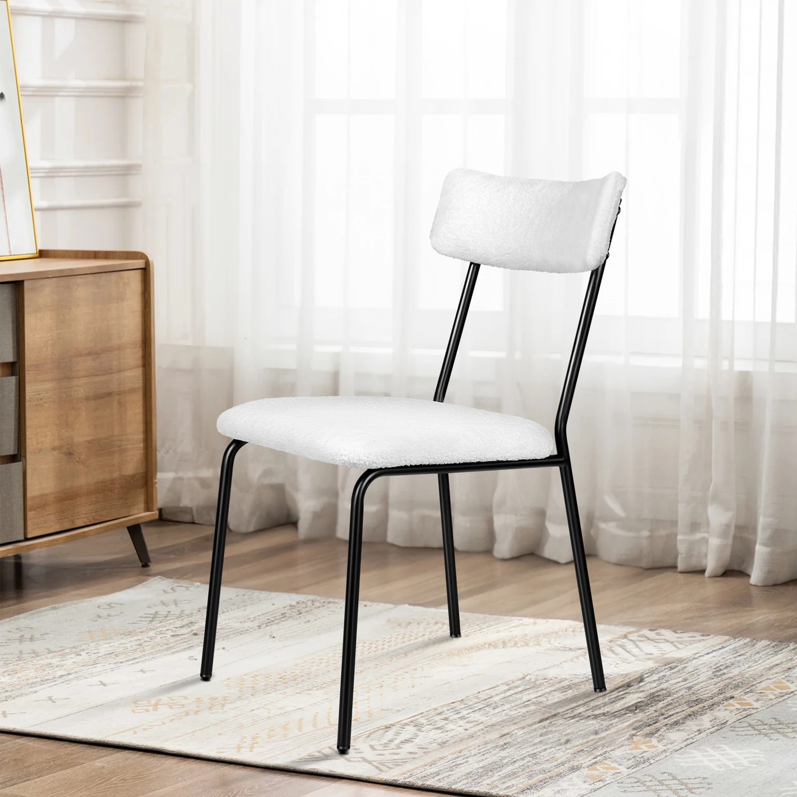 8 Alfordson 4x Dining Chairs Accent Kitchen Lounge Rectangular Back Sherpa - White, 8 of 9