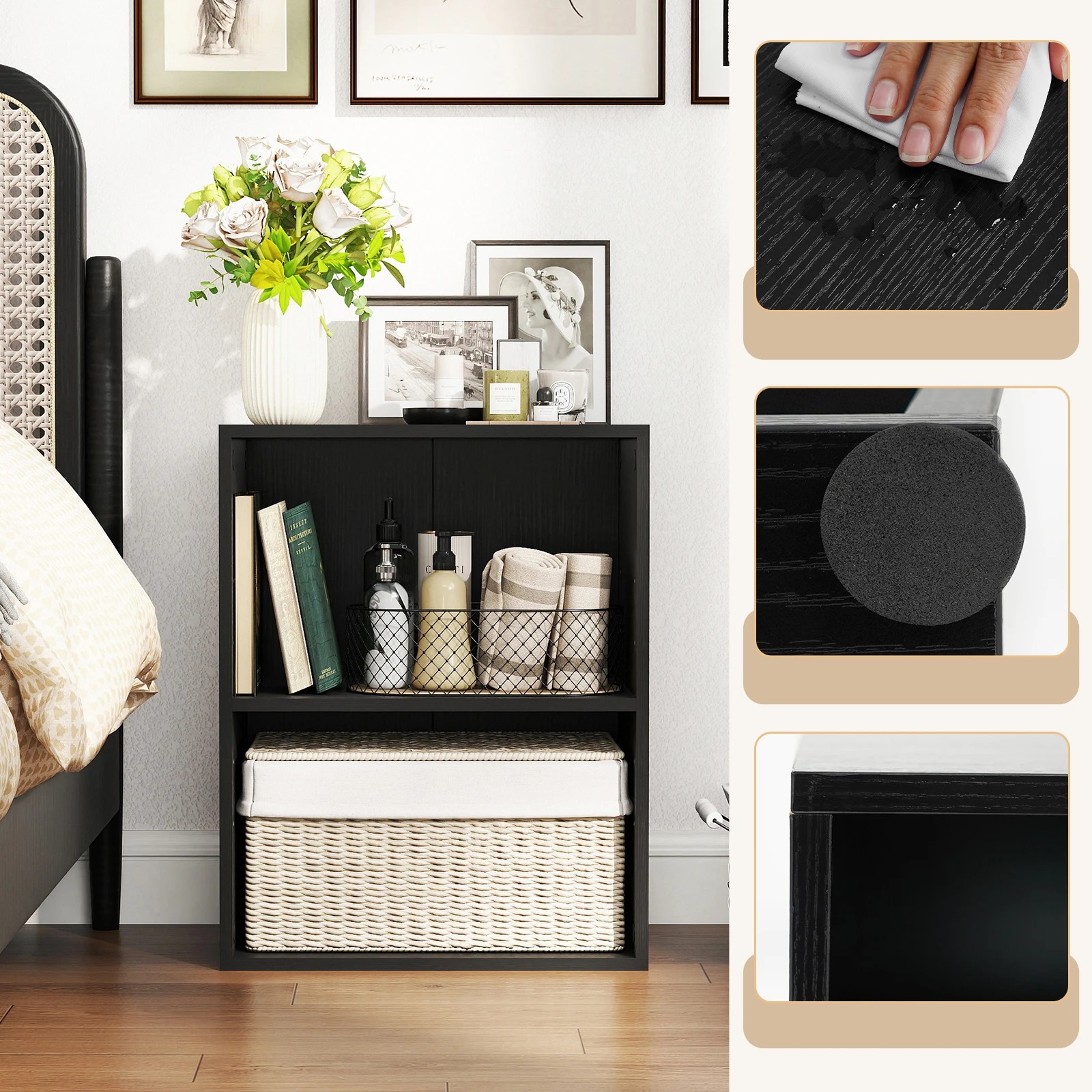 4 Costway 2-Cube Bookshelf Cubby Storage Organizer Display Shelf w/5-Position Adjustable Shelf - Black, 4 of 5