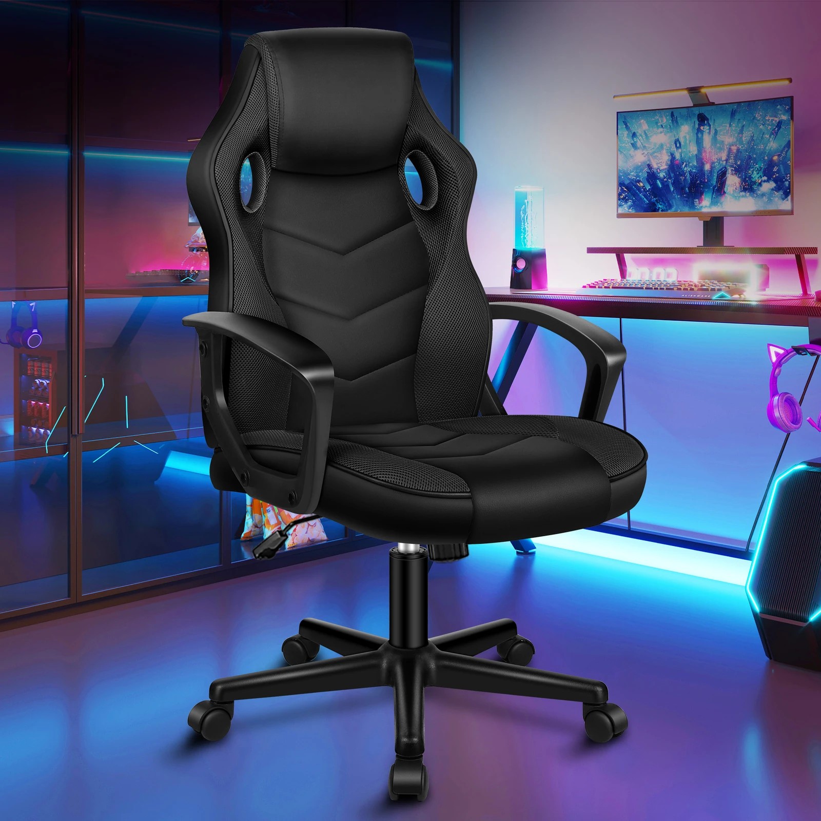 2 Alfordson Gaming Chair Racing Office Executive Computer Seat Work - Black, 2 of 10