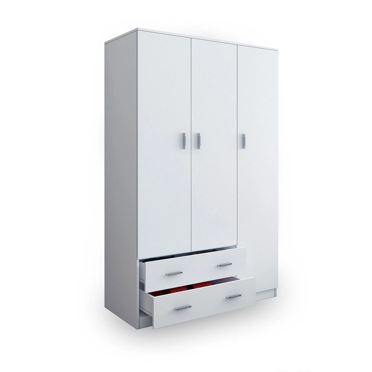 4 AUSWAY White Wardrobe Cabinet Wood Bedroom Clothes Storage Organiser Cupboard 3 Doors 2 Drawers, 4 of 7