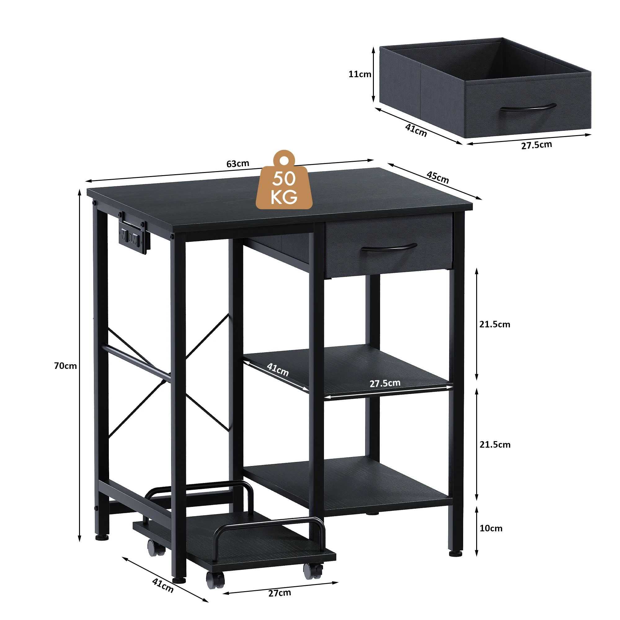 3 Advwin Printer Stand with Pull Out Shredder Shelf Charging Station Fabric Drawer Open Shelves - Black, 3 of 9