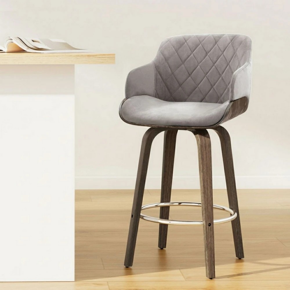 8 Artiss Bar Stools Swivel Velvet Padded - Grey, 8 of 8