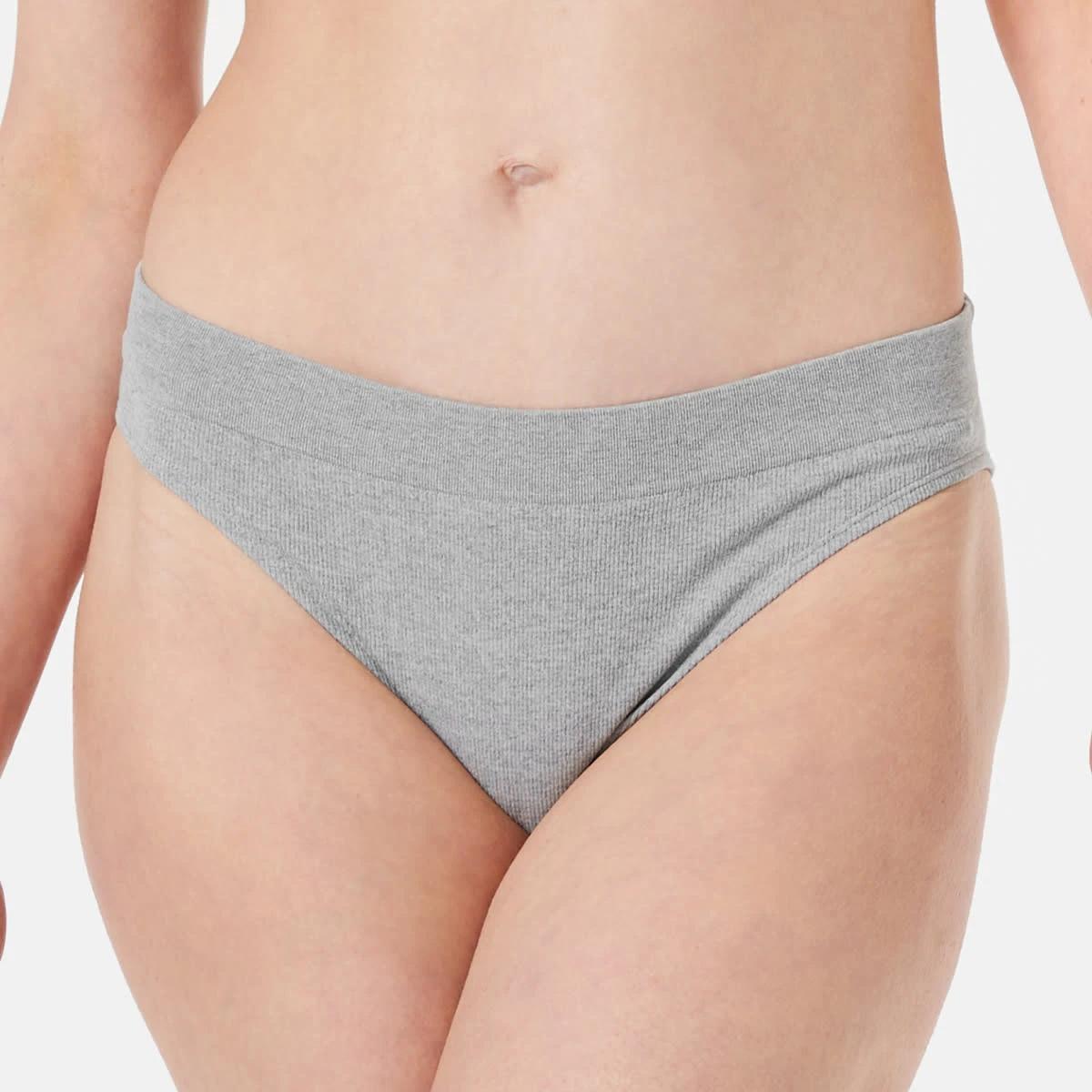 3 3 Pack Ribbed Seamfree Hi-Waist Bikini Briefs BLACK, GREY MARLE, BLACK, 3 of 7