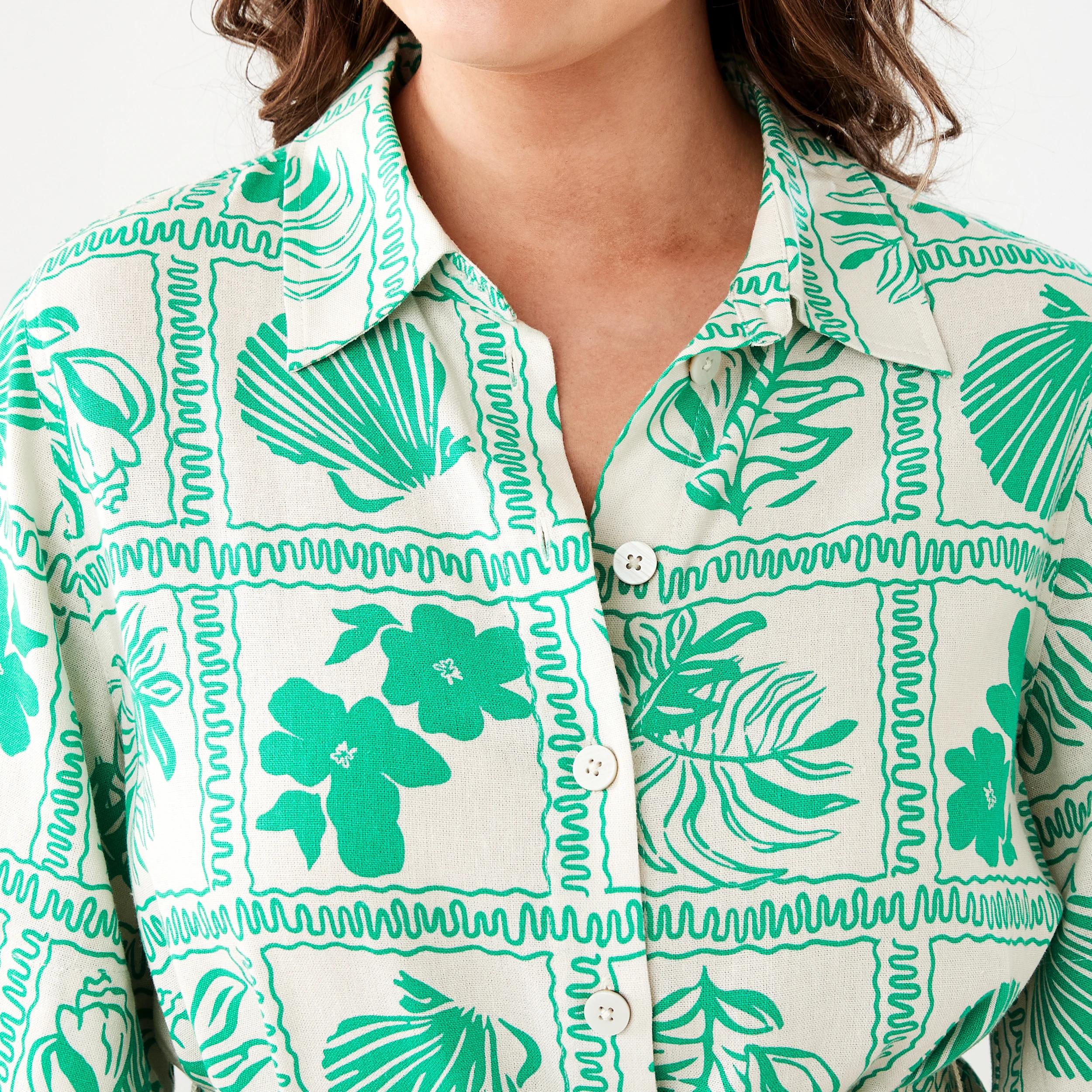 5 Short Sleeve Belted Mini Shirt Dress SHELL GEO SIMPLY GREEN, 5 of 8