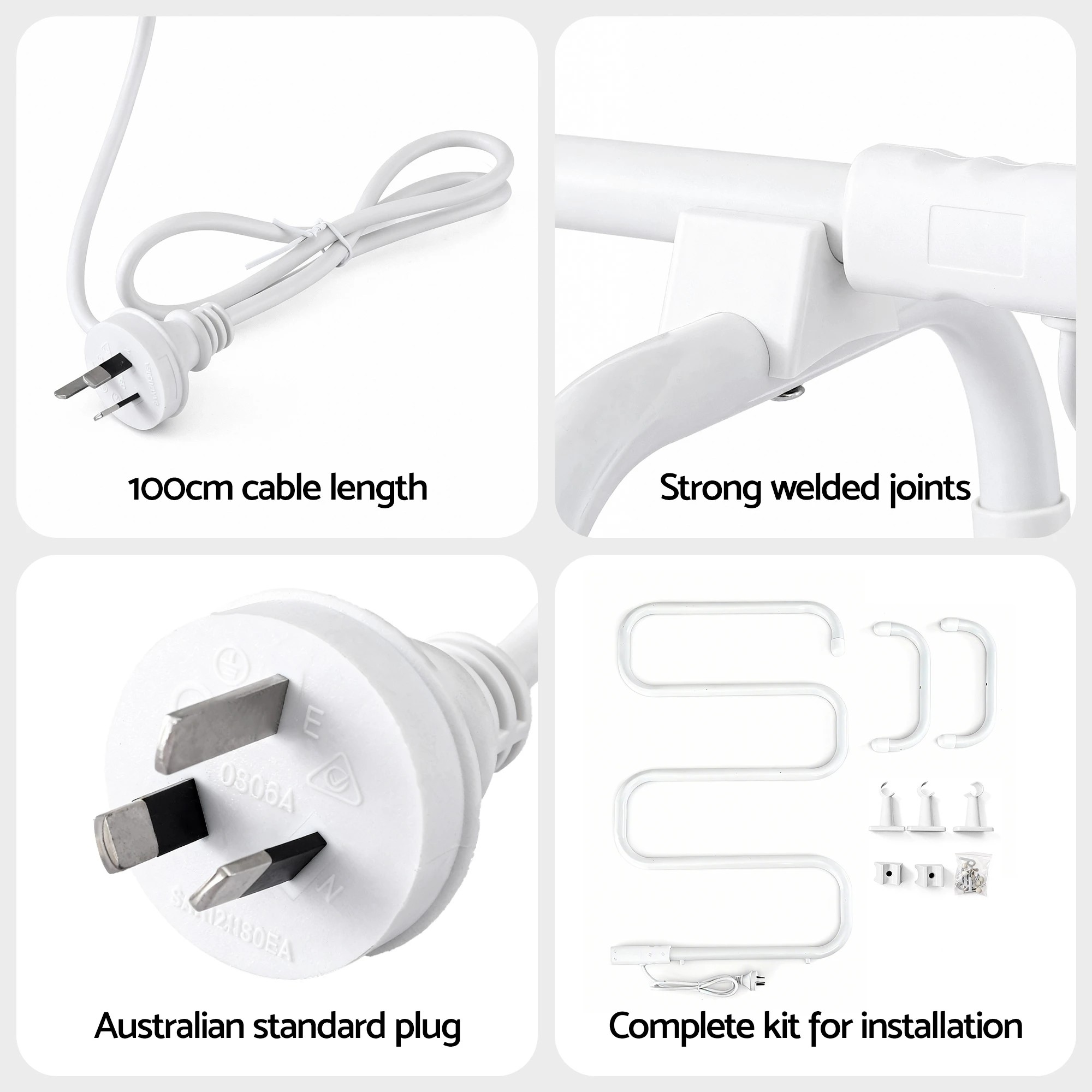 6 Devanti Heated Towel Rail Freestanding Wall Mounted S-Shape Electric Warmer Rack - White, 6 of 7