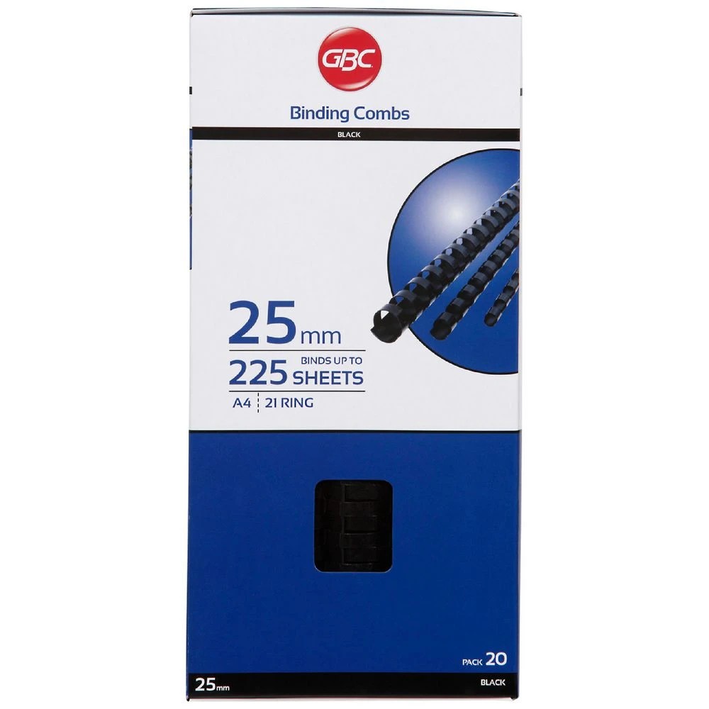 1 GBC Binding Comb 21 Loop Plastic 25mm Black 20 Pack, 1 of 3