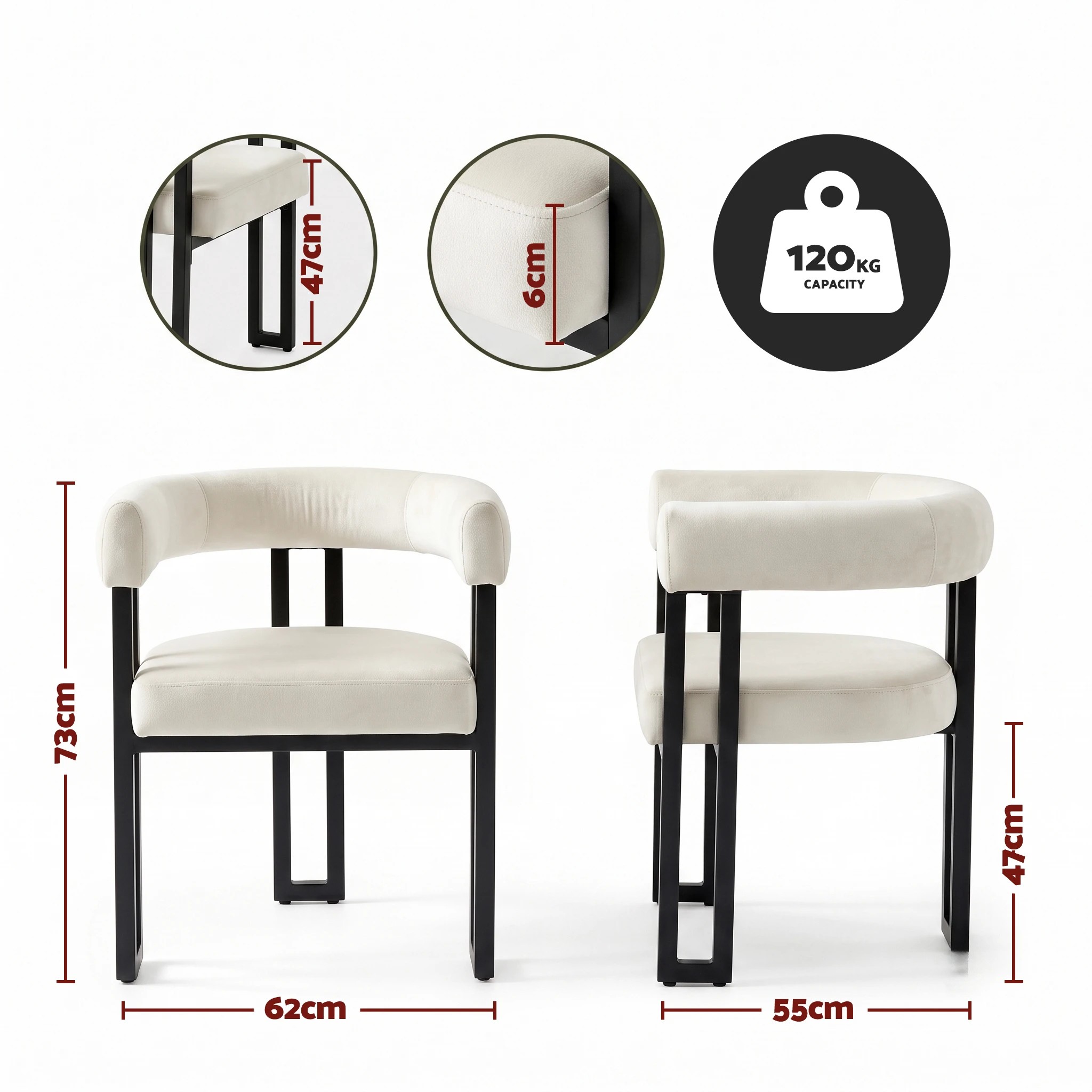 2 Artiss Dining Chairs Set of 6 Upholstered Barrel Chairs with Curved Armrests & Back - Beige, 2 of 9