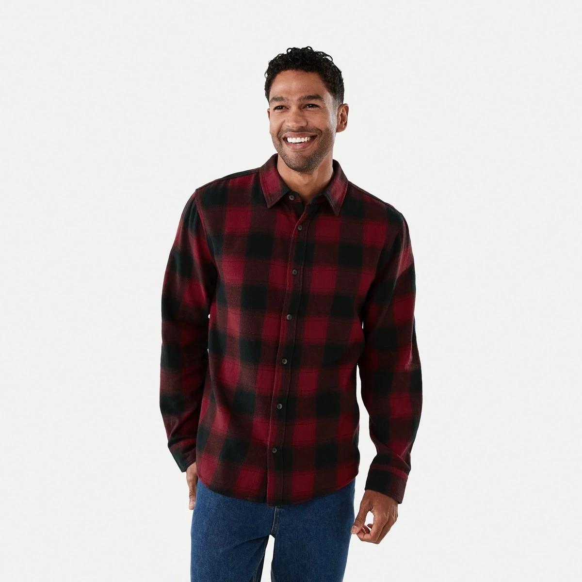 1 Long Sleeve Buffalo Check Shirt Red Check, 1 of 7