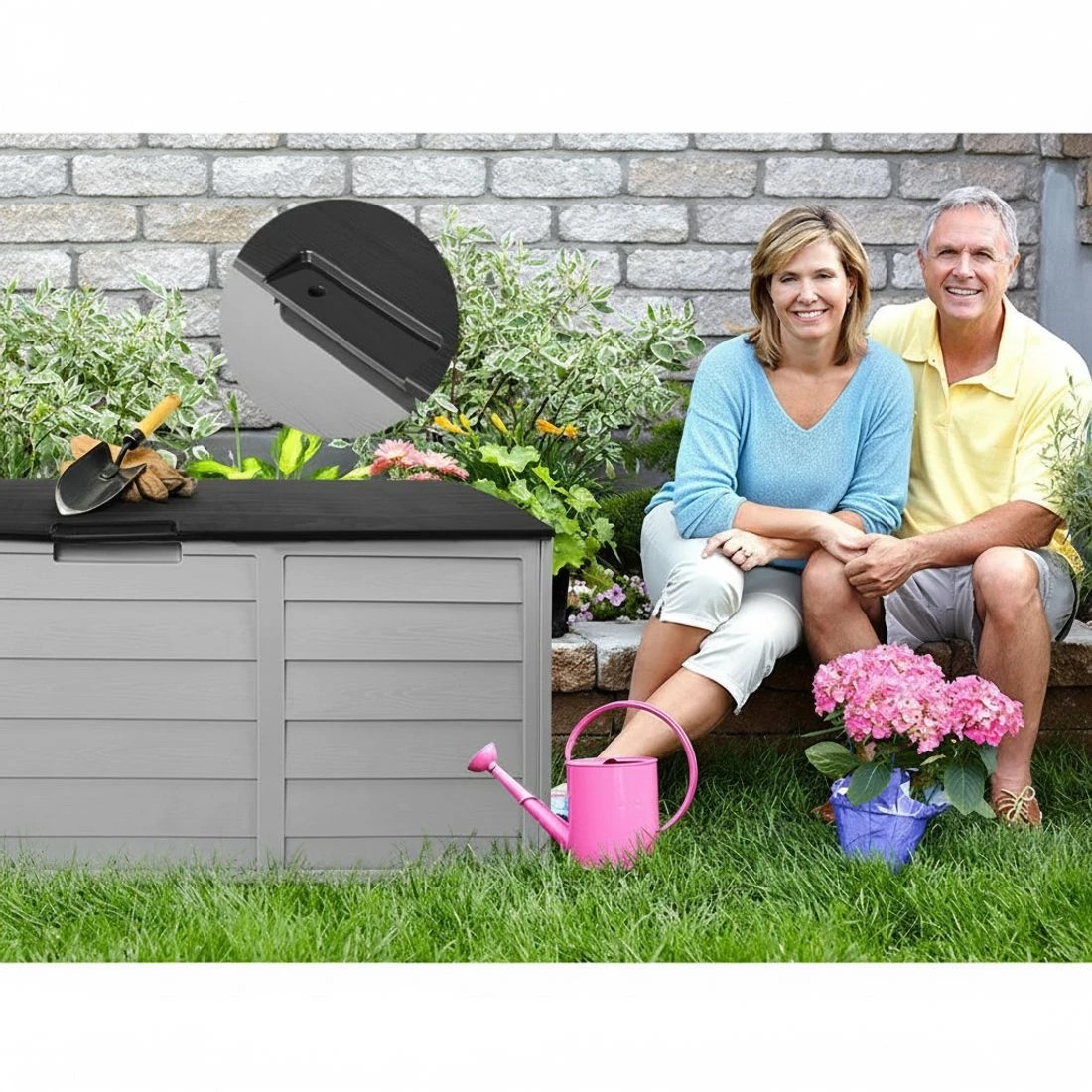 7 Gardeon Outdoor Storage Box 290L Lockable Organiser Garden Deck Shed Tool - Black, 7 of 8