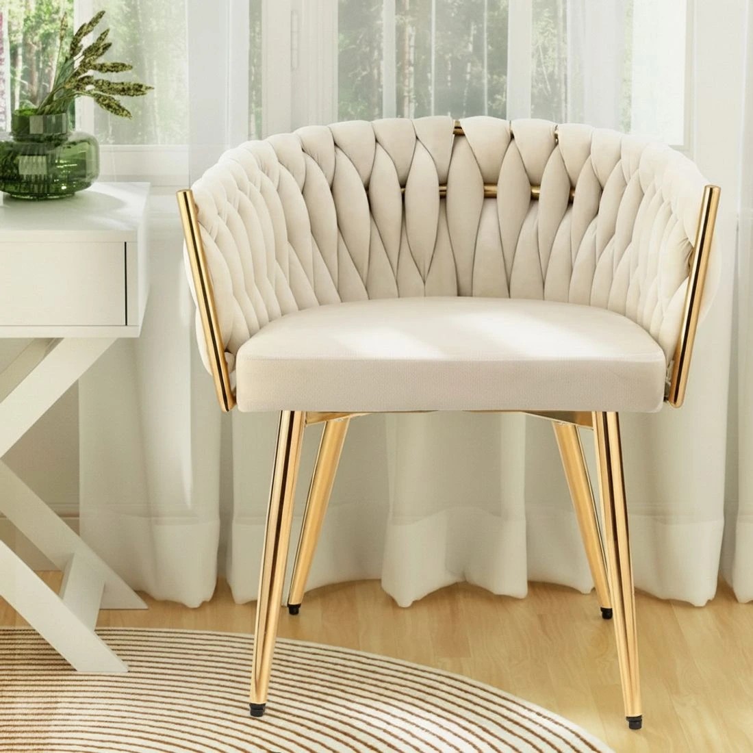 4 1 Set of 4 Artiss Dining Chairs Velvet Armchair - Natural, 4 of 5