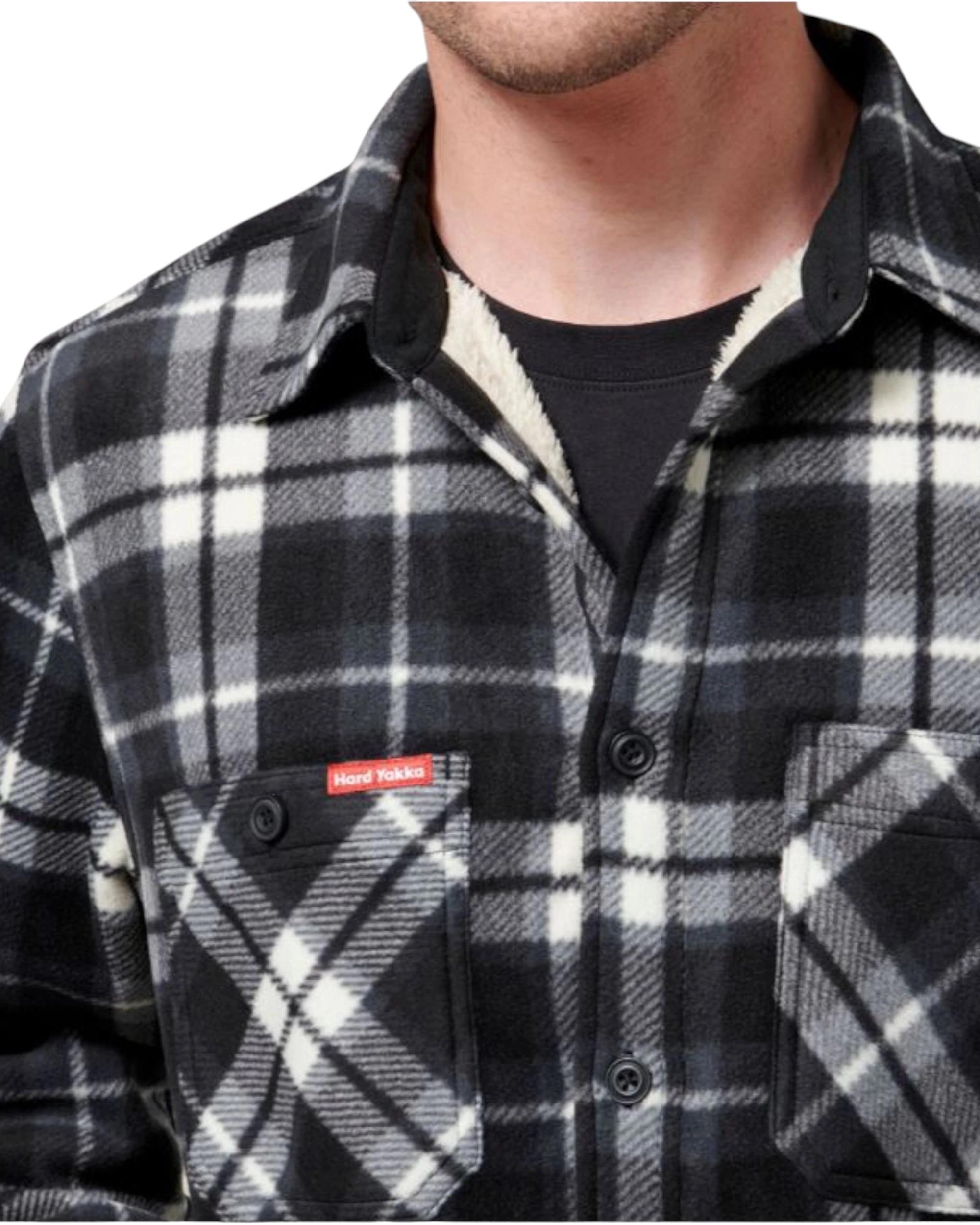 3 Hard Yakka Mens Legends Sherpa Fleece Jacket Shirt Black/Grey With Free Beanie TORNADO, 3 of 6