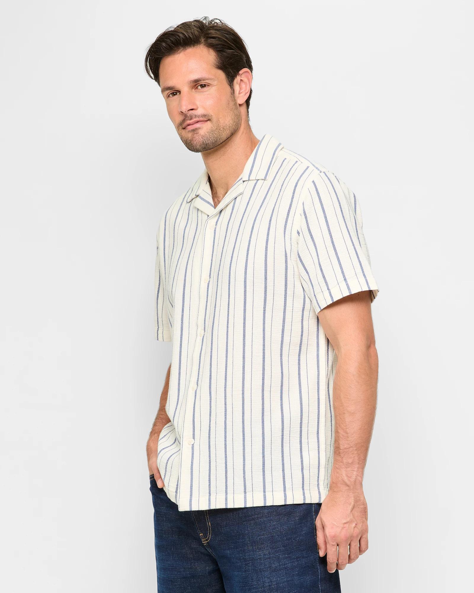 3 Target Australian Cotton Textured Stripe Short Sleeve Shirt VINTAGE WHITE, 3 of 6