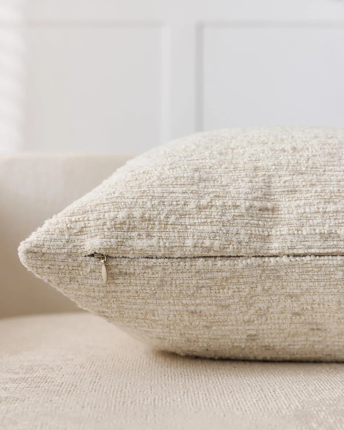 3 Gioia Casa 2-Pack Speckled Bouclé Cushion Covers 45cm x 45cm - Oatmeal, 3 of 3