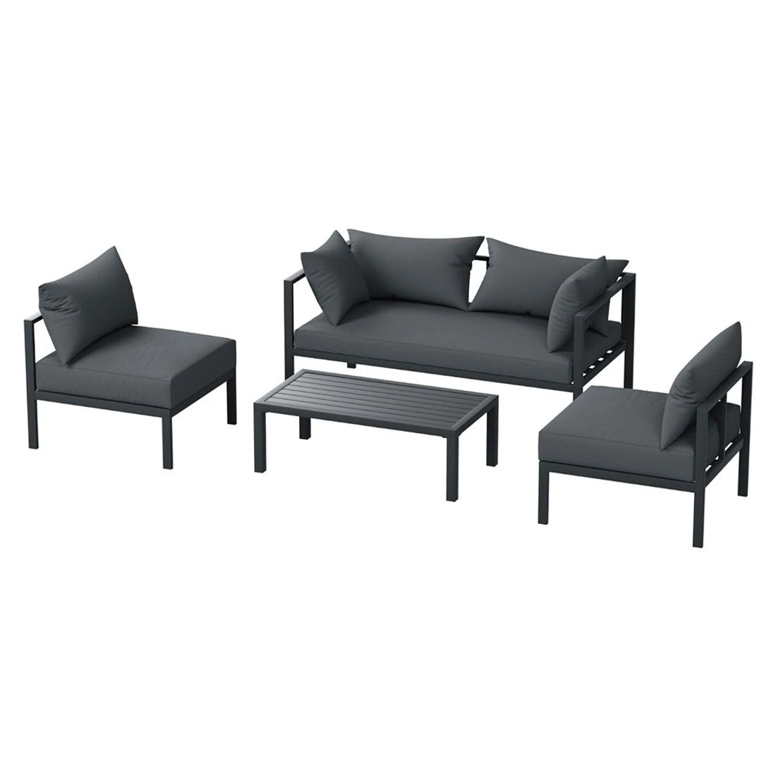 4 Gardeon 4 Seater Outdoor Sofa Set Aluminium Patio Furniture Setting 4PC - Grey, 4 of 6