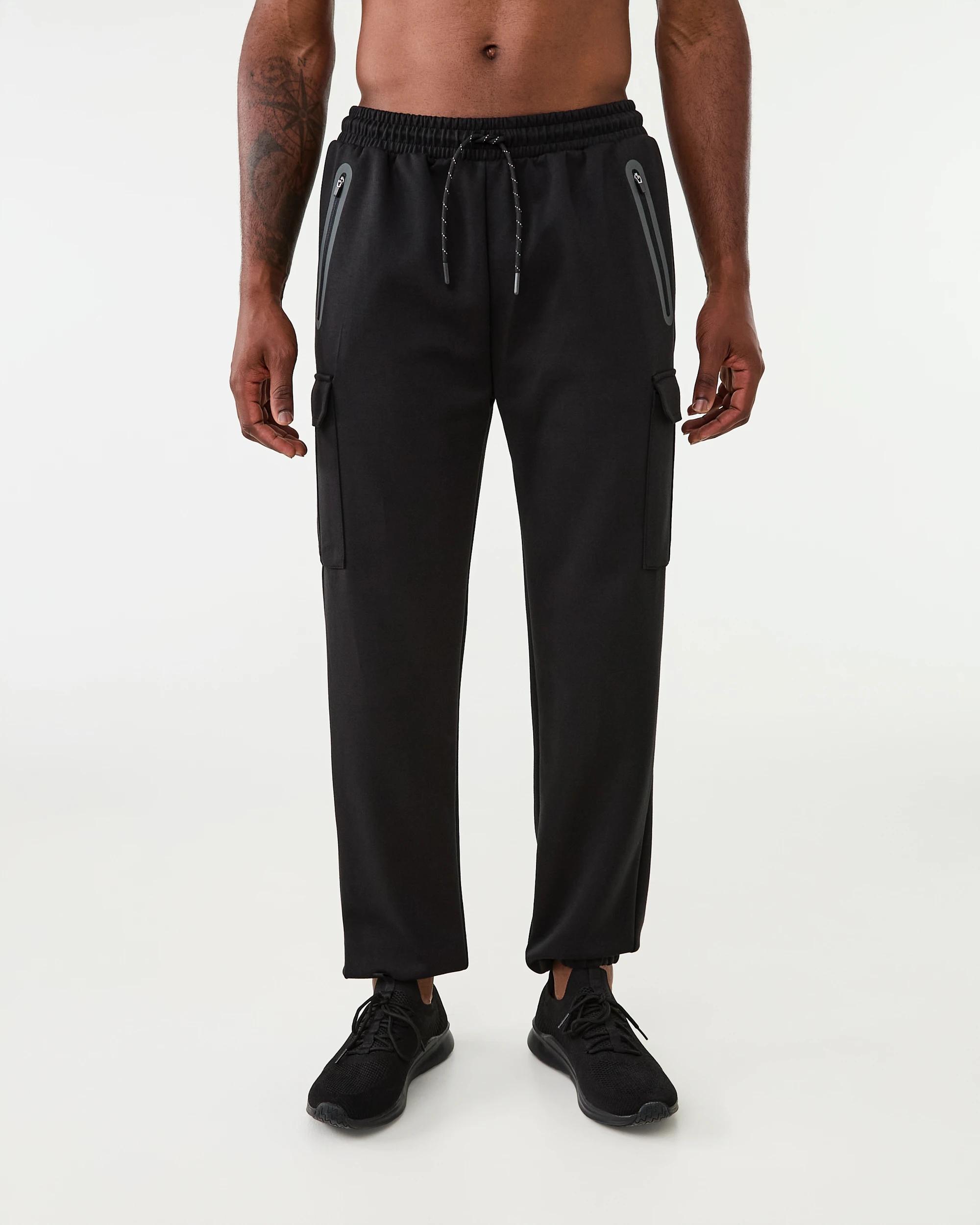 1 Active Mens Cargo Scuba Trackpants Black, 1 of 6