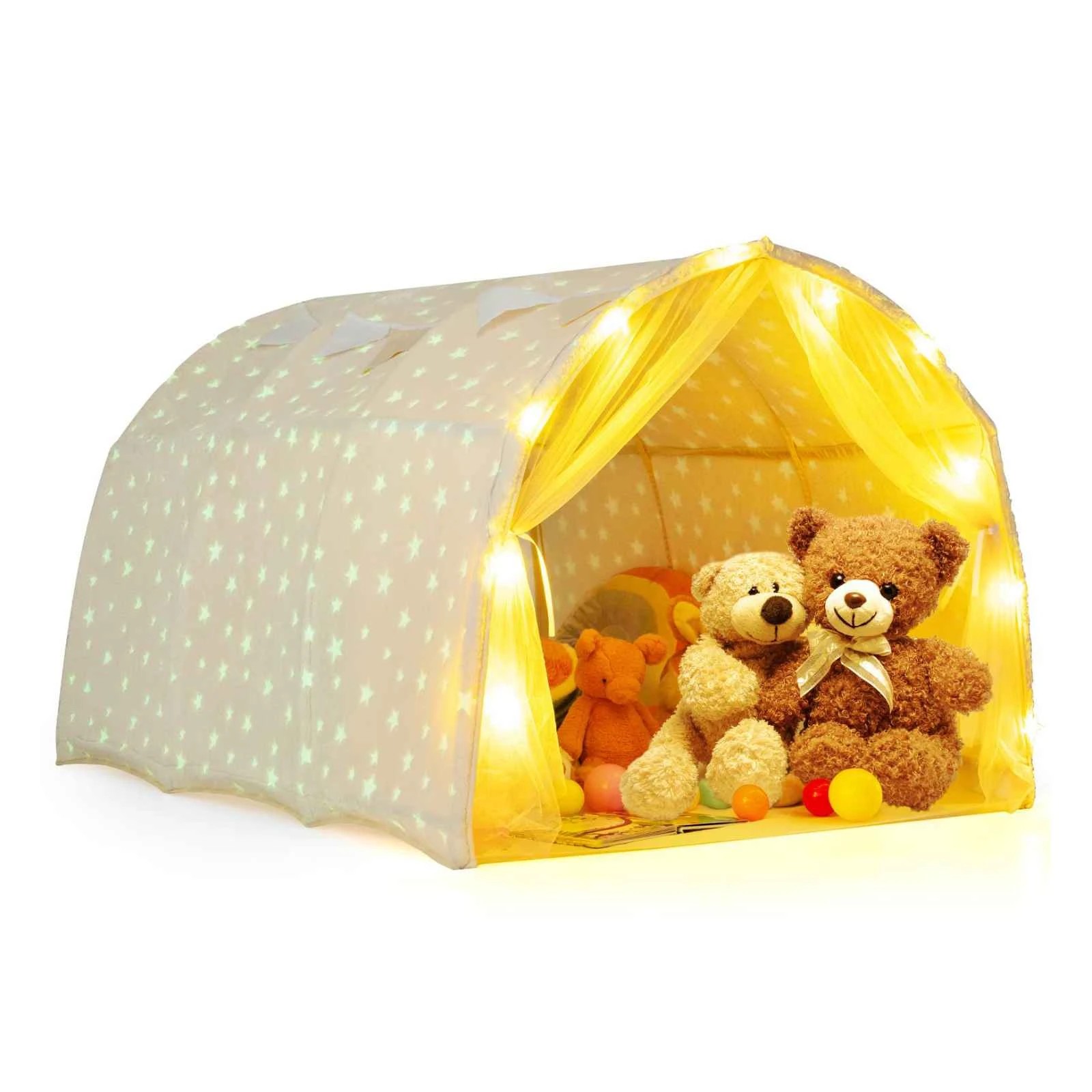 1 Costway Glow in the Dark Play Tent Bed Tent Castle - Beige, 1 of 1