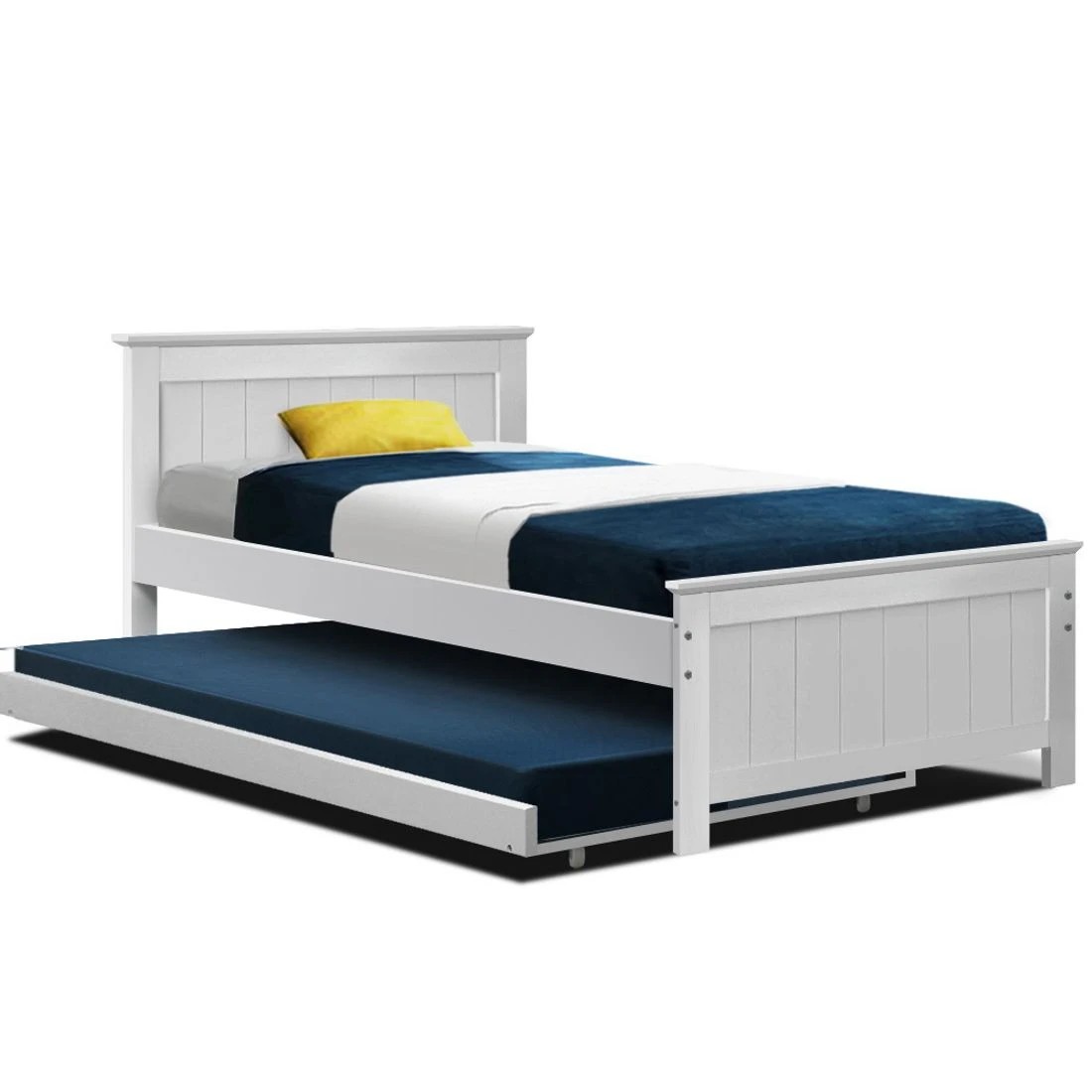 1 Artiss Bed Frame King Single Size Wooden Trundle Daybed - White, 1 of 8